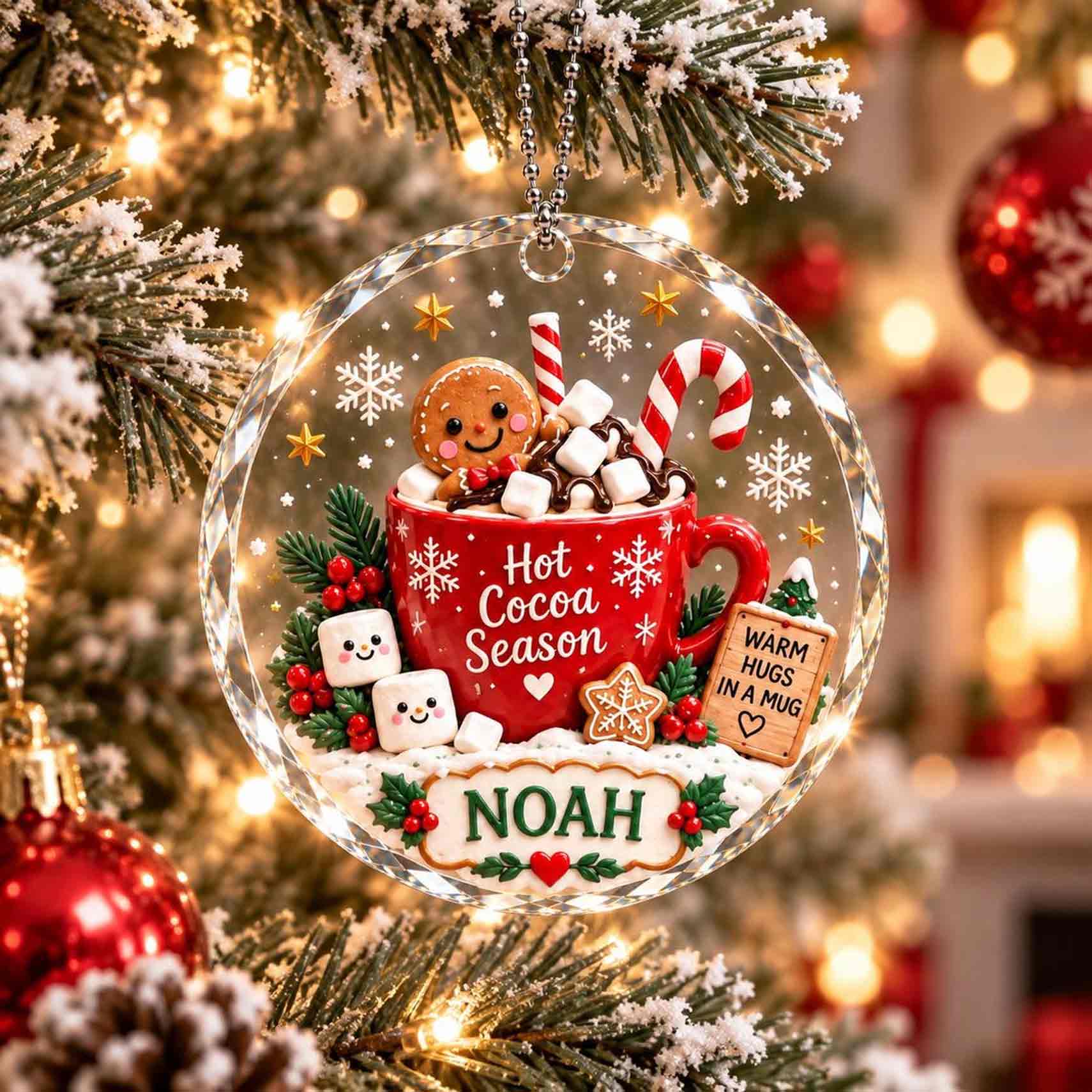 Hot Cocoa Season Gingerbread Custom Name Round Glass Ornament
