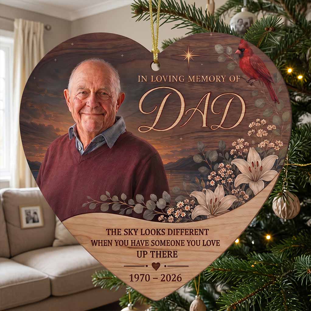 The Sky Looks Different When You Have Someone You Love Up There Personalized Custom Name Date Photo Memorial 1-Layer Wooden Christmas Ornament for Loss of Loved One