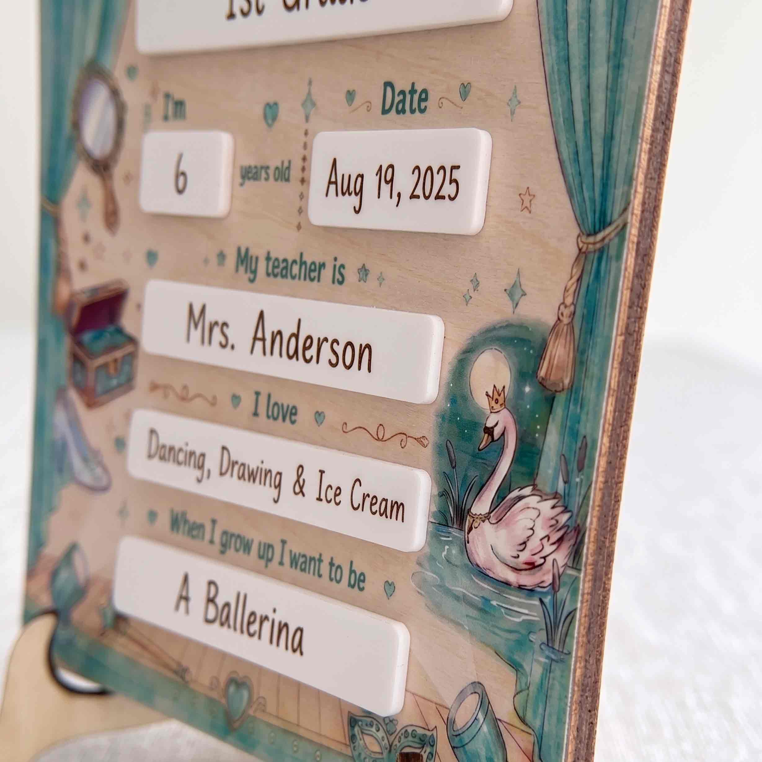 Personalized Princess First Day School Board, Reusable Dry Erase Board, Back to School Sign