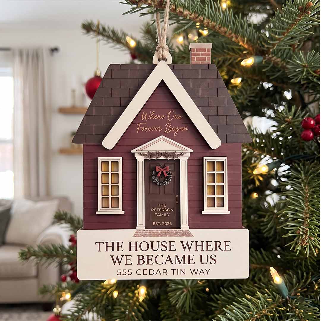 First Christmas in Our New Home Personalized New Home Custom Name Date Address Wooden Christmas