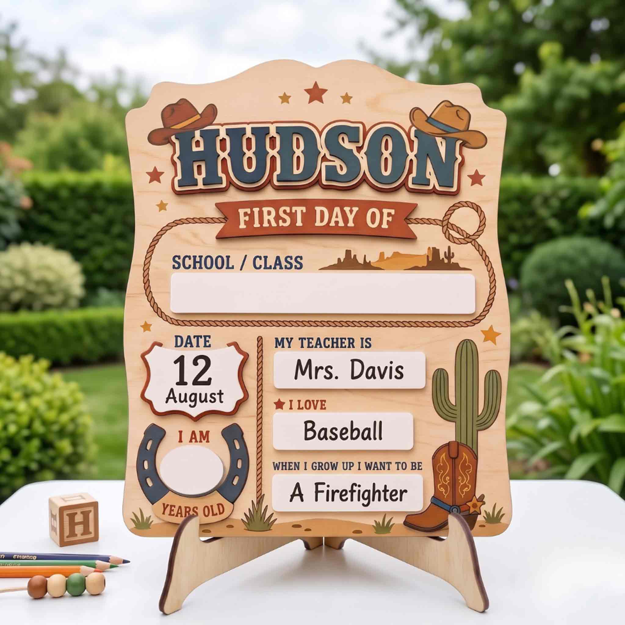 Personalized Western Ranch First & Last Day School Sign, Reusable Dry Erase Board, Back to School Sign