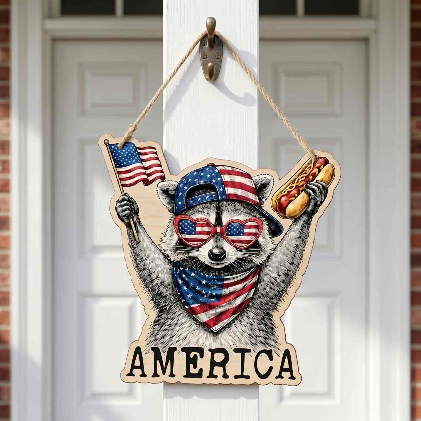 Funny 4th of July Raccoon Wooden Sign Patriotic Decor