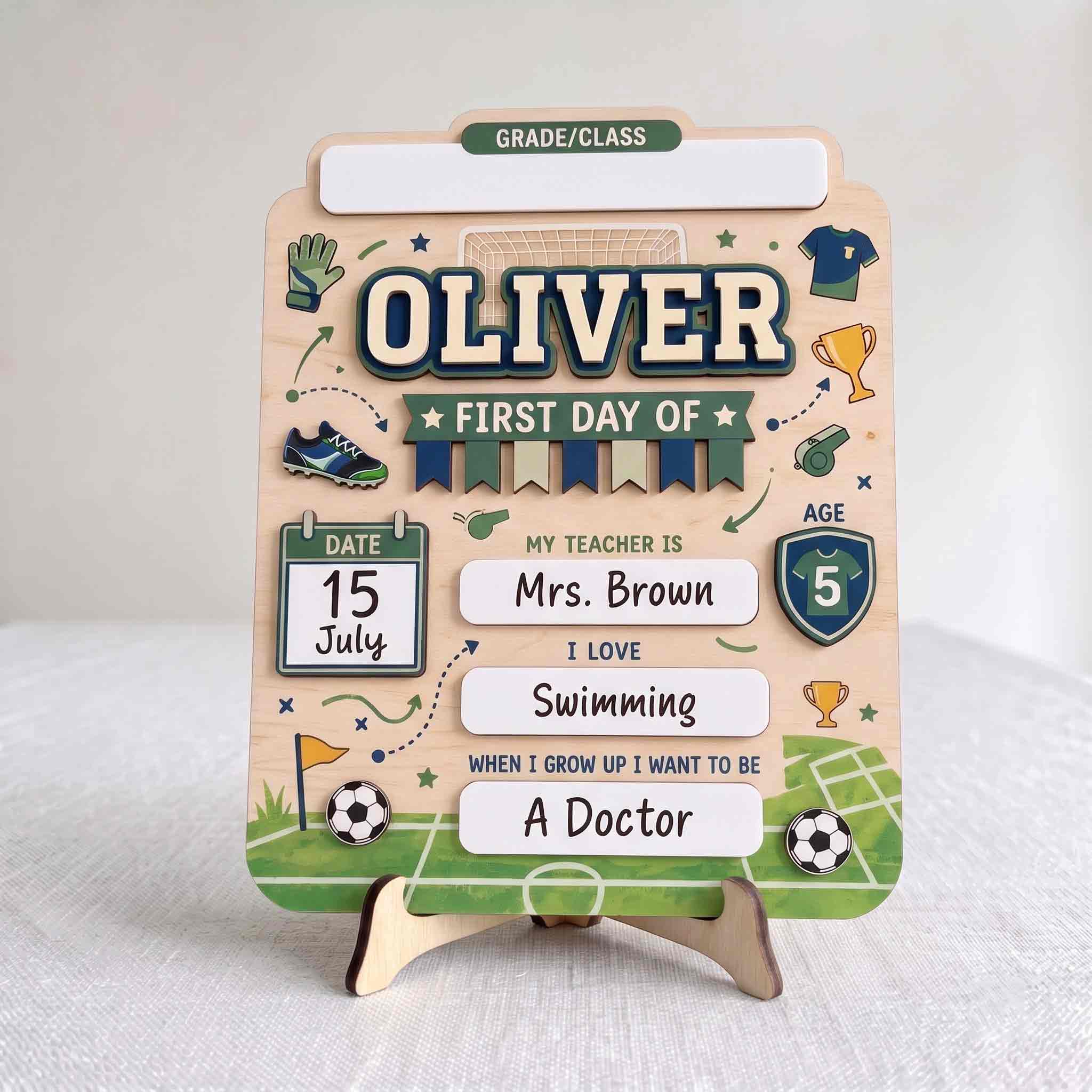 Personalized Green Soccer Theme First & Last Day School Sign, Reusable Dry Erase Board, Back to School Sign