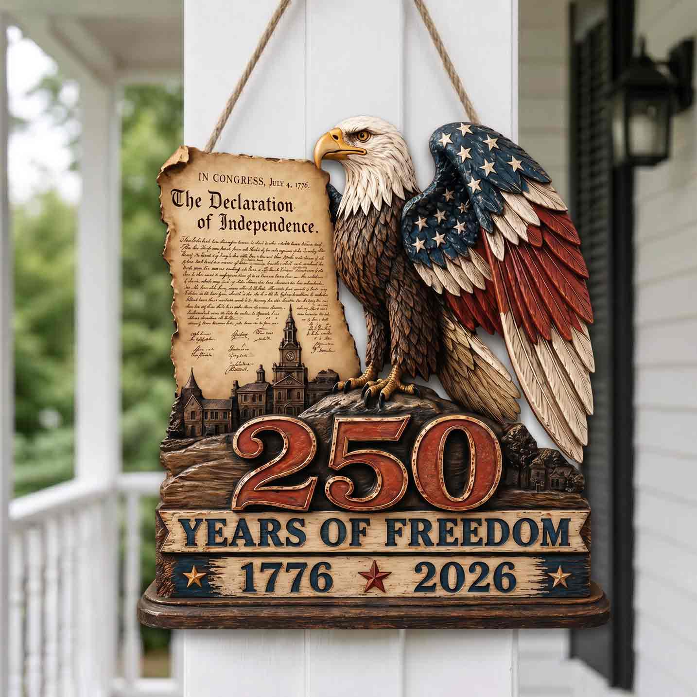 America 250 Wooden Sign Celebrating 250 Years of Freedom and Independence