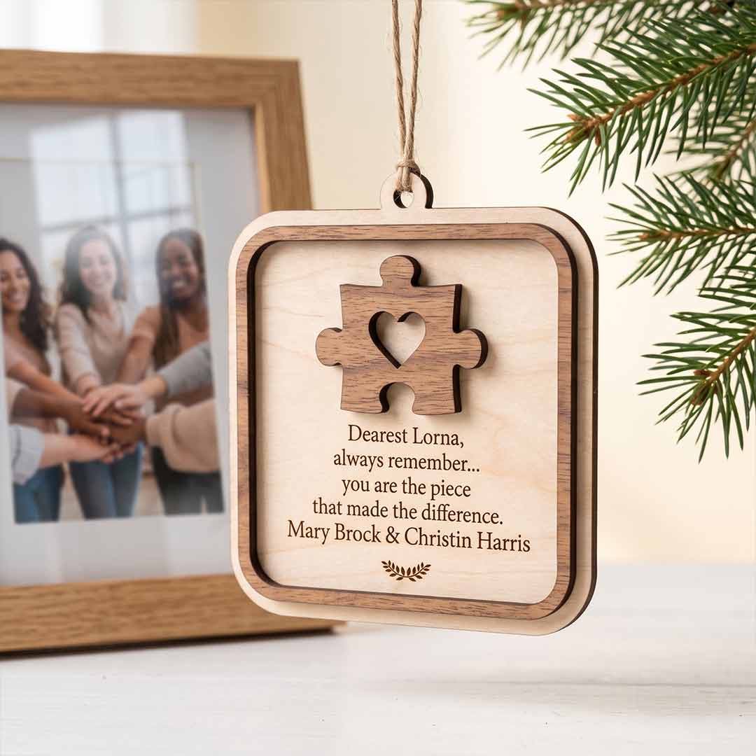 You Are The Piece That Made The Difference Personalized Custom Name Retirement 2 Layered Piece Wooden Christmas Ornament Retirement Keepsake