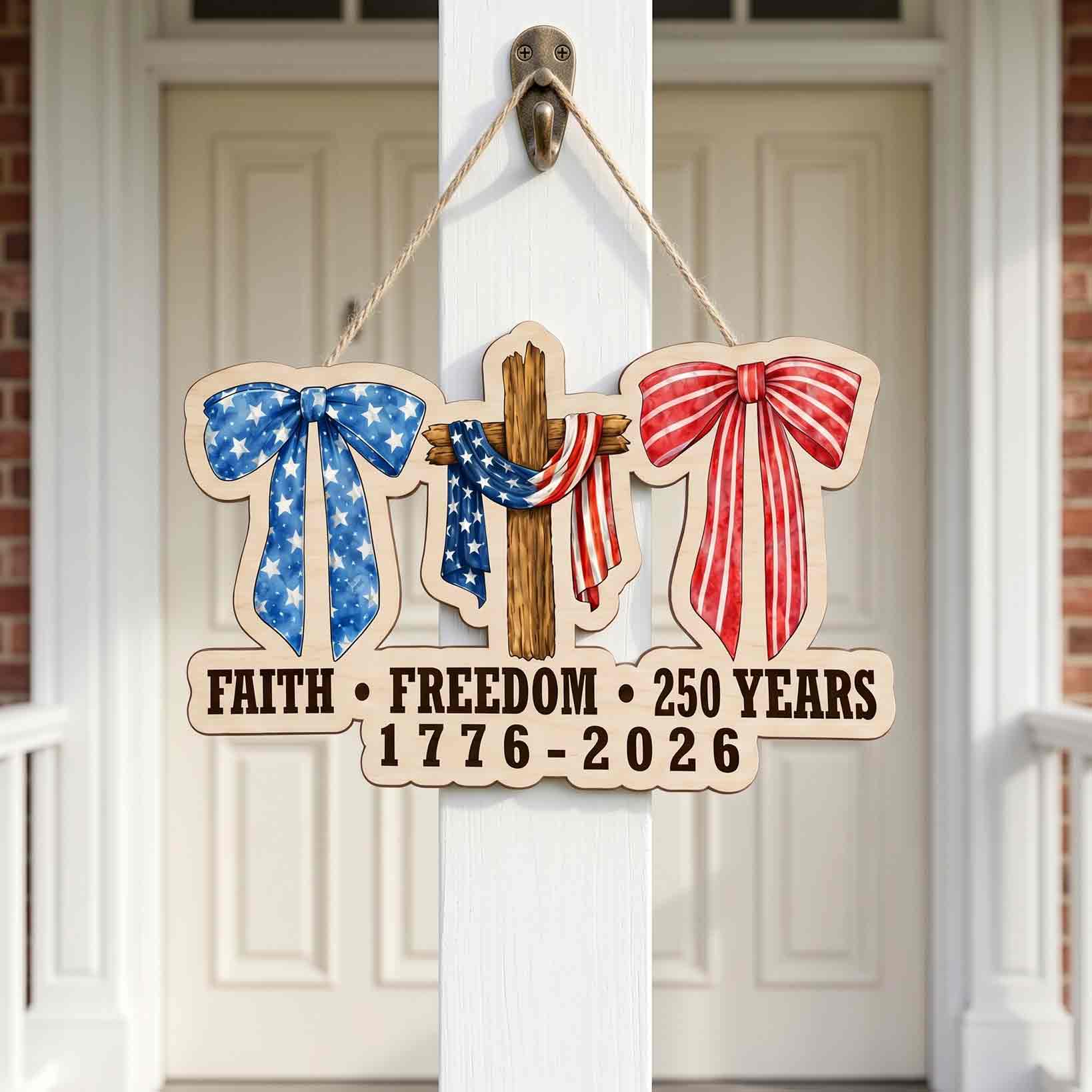 Faith Freedom 250 Years Wooden Sign