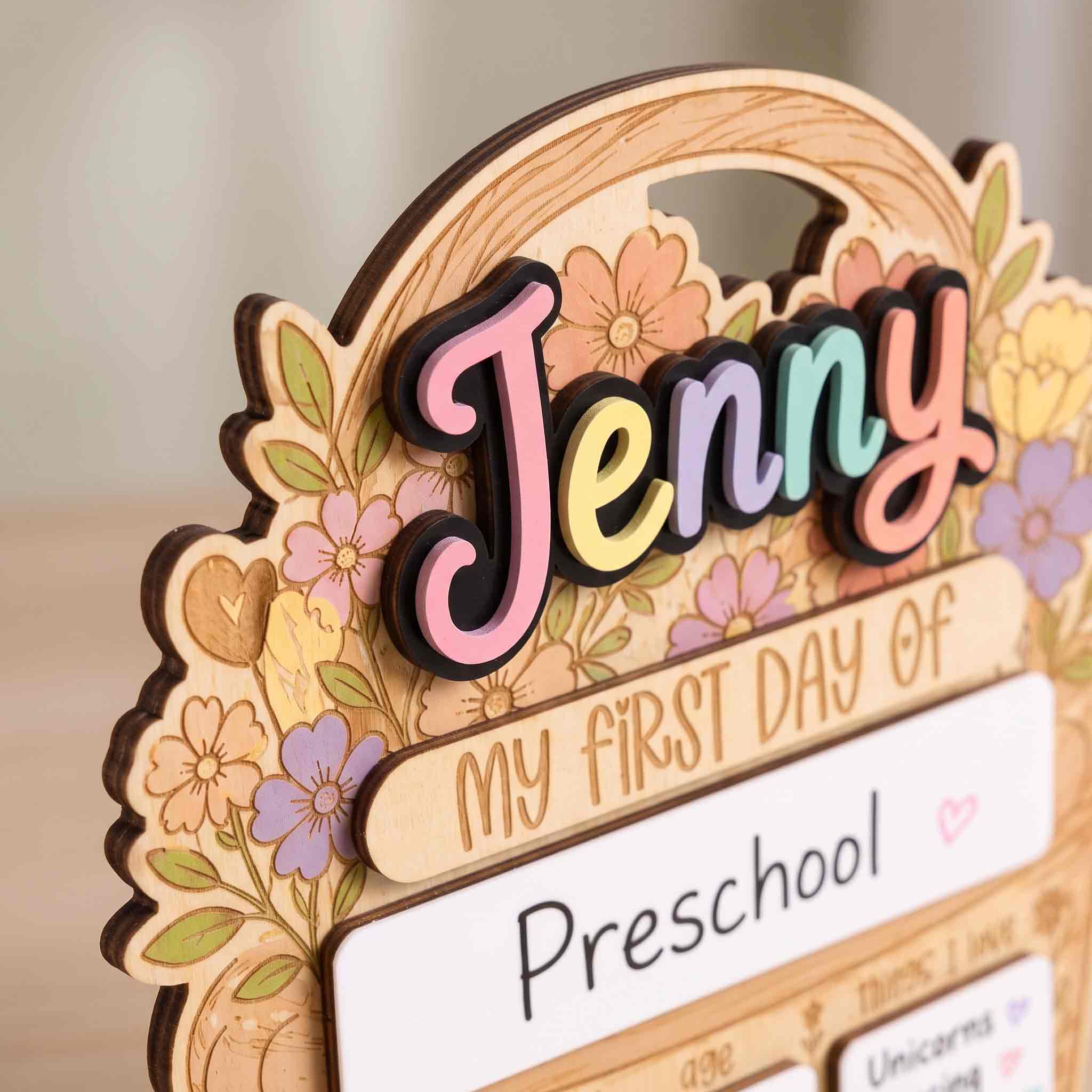 Personalized Flower Basket First & Last Day School Sign, Reusable Dry Erase Board, Back to School Sign