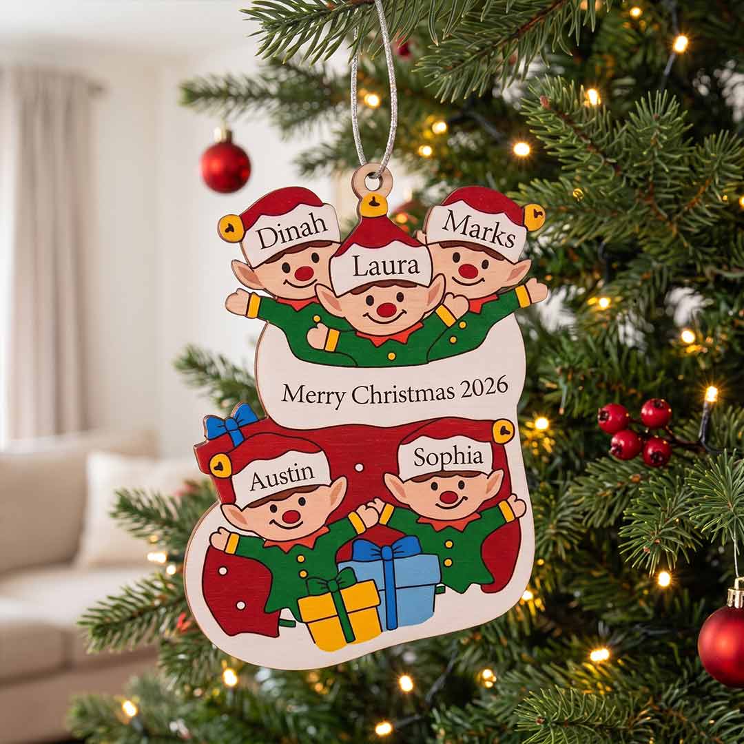 Kid In Stock Christmas Holiday Keepsake Personalized Custom Name Cute Child Family 1-Layer Wooden Christmas Ornament for Family
