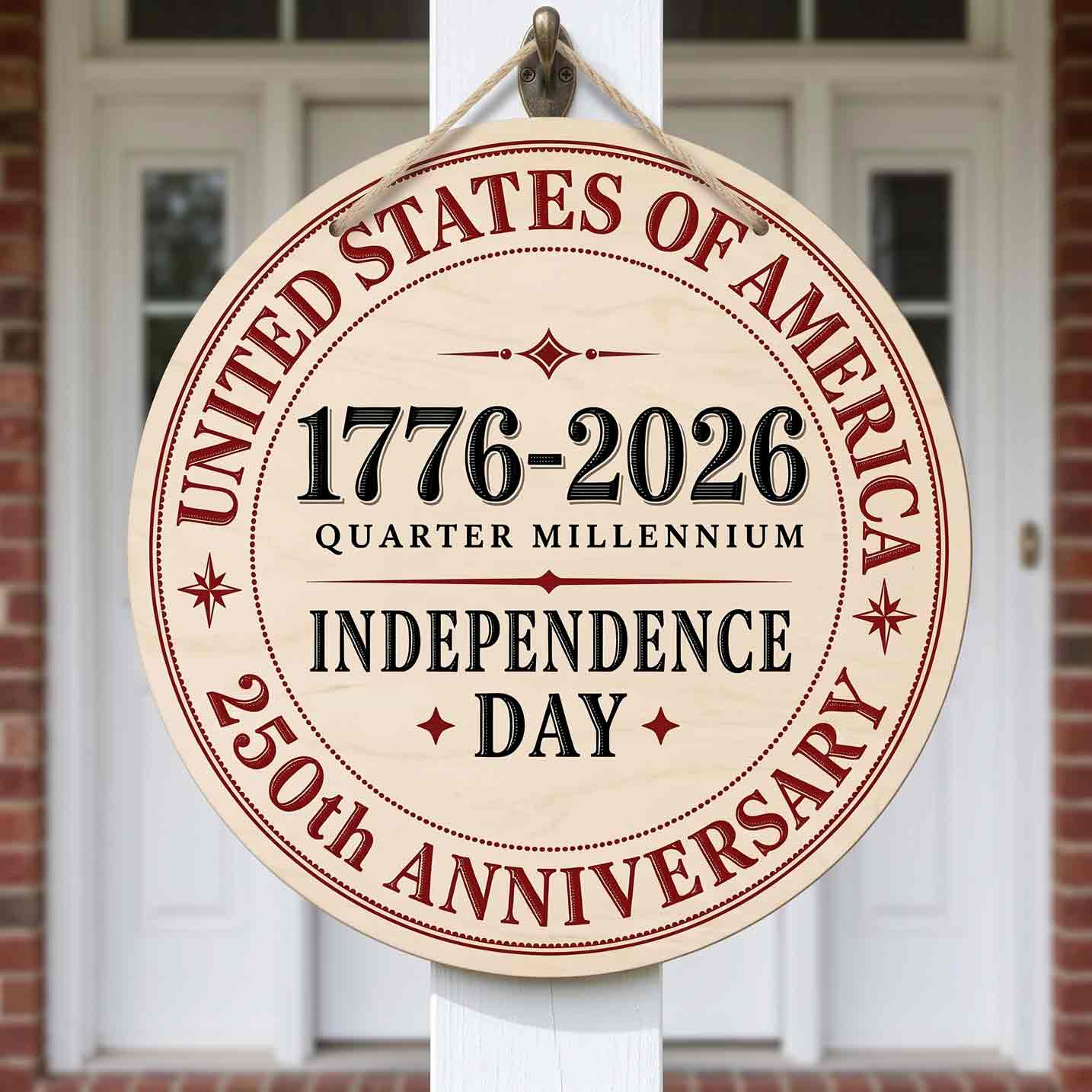 United States Of America Quarter Millennium Independence Day 250th Anniversary Decor Wooden Sign