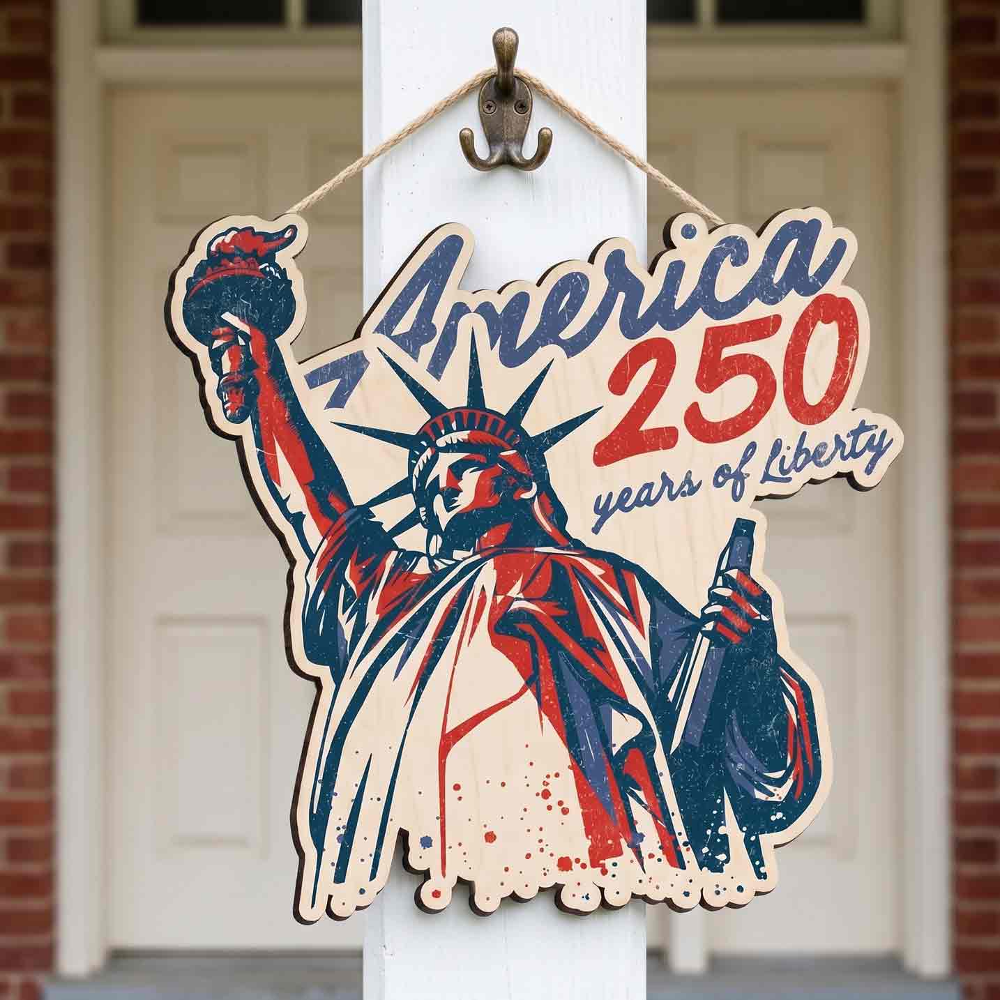 America 250 Years of Liberty Statue of Liberty Patriotic Wooden Sign