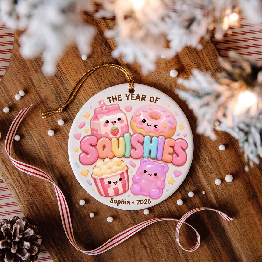 The Year of Squishies 2026 Custom Name Date Round Ceramic Christmas Ornament Cute Squishy Keepsake Gift