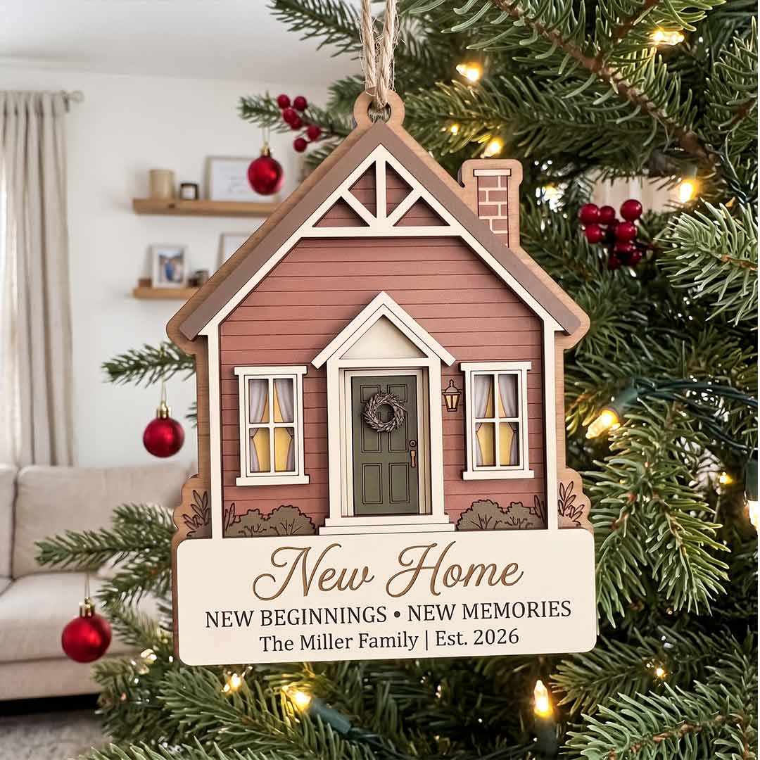 First Christmas in Our New Home Personalized New Home Custom Name Date Address Wooden Christmas Ornament
