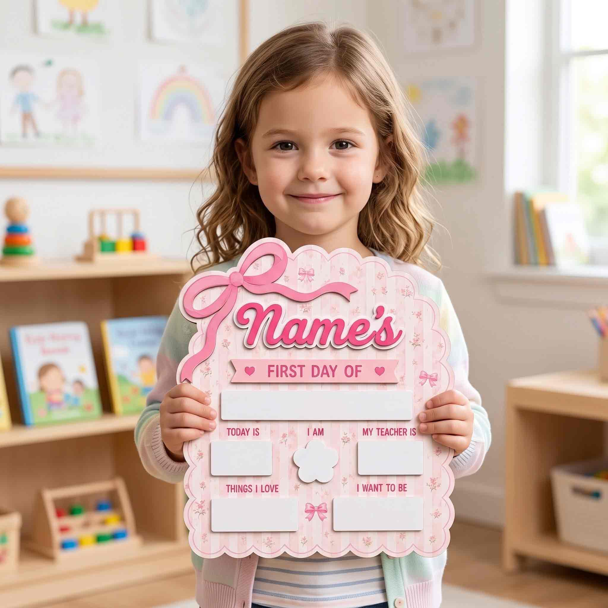 Personalized Sweet Coquette Theme First & Last Day School Sign, Reusable Dry Erase Board, Back to School Sign
