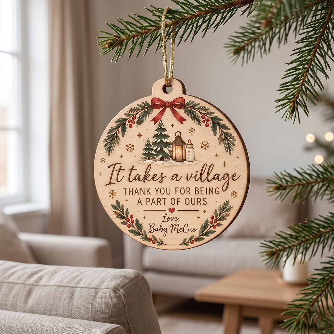 It Takes a Village Baby Thank You Newborn Keepsake Personalized Custom Name Newborn 1-Layer Wooden Christmas Ornament for Baby Gift