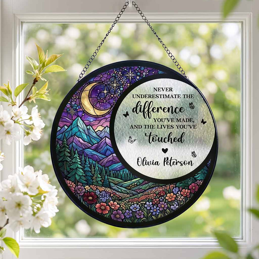The Difference You've Made And The Lives You've Touched Personalized Custom Name Retirement Stained Glass Suncatcher Ornament for Retirement Gift