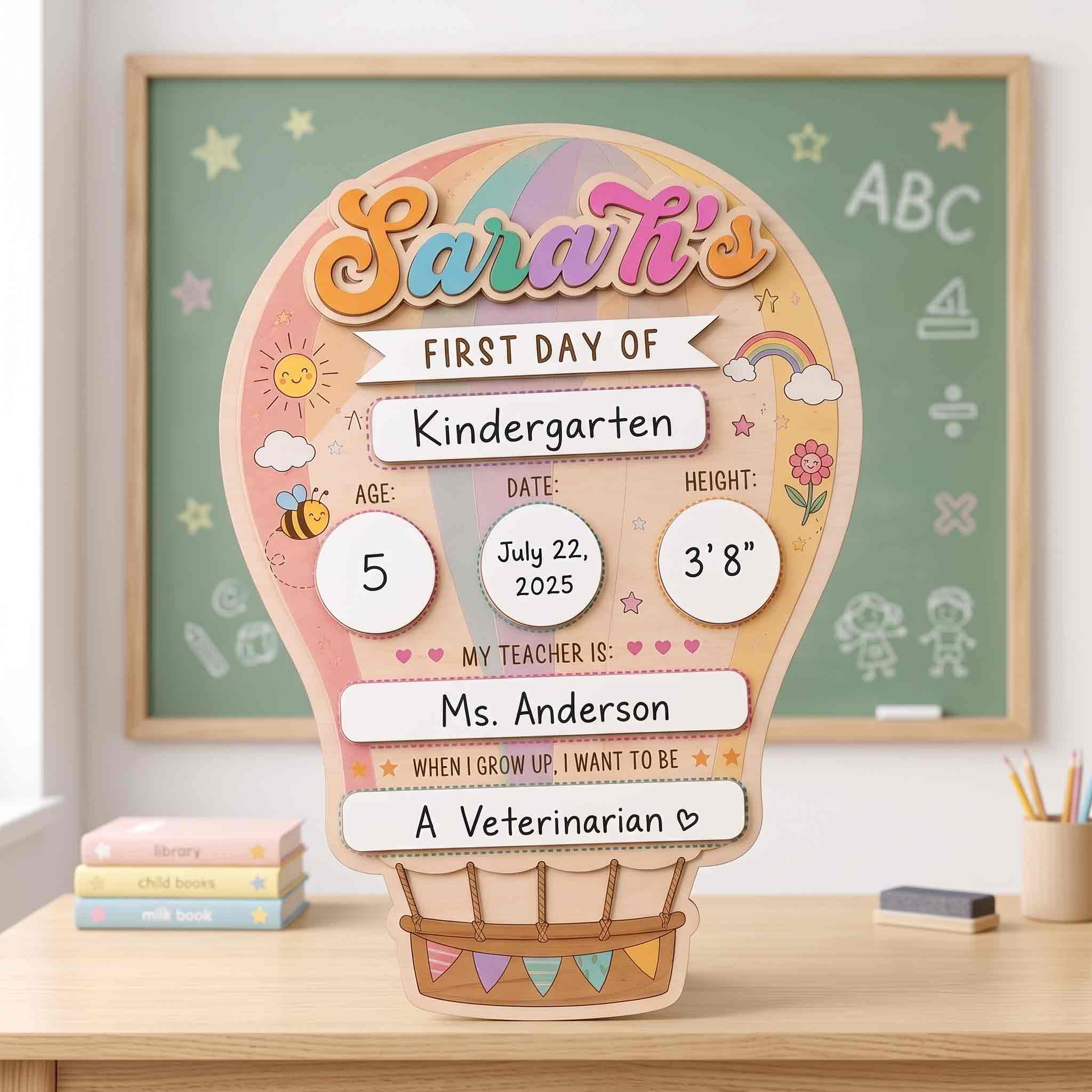 Personalized Hot Air Balloon First Day School Board, Reusable Dry Erase Board, Back to School Sign
