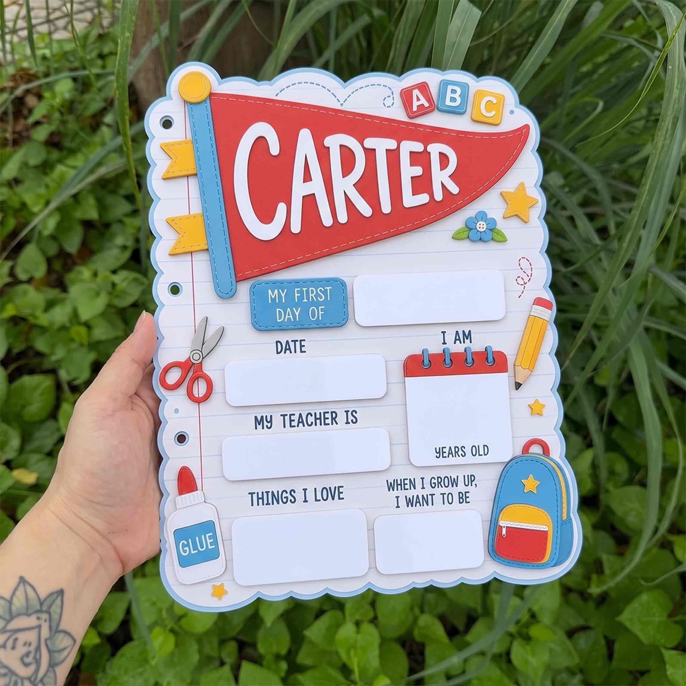 Personalized Notebook Paper Theme First & Last Day School Sign, Reusable Dry Erase Board, Back to School Sign
