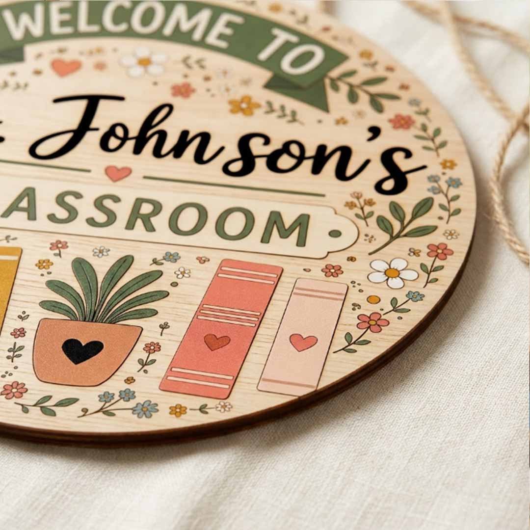 Personalized Teacher Name Wooden Sign Door Hanger Wildflower Classroom Wooden Classroom Decor, Back to School Sign