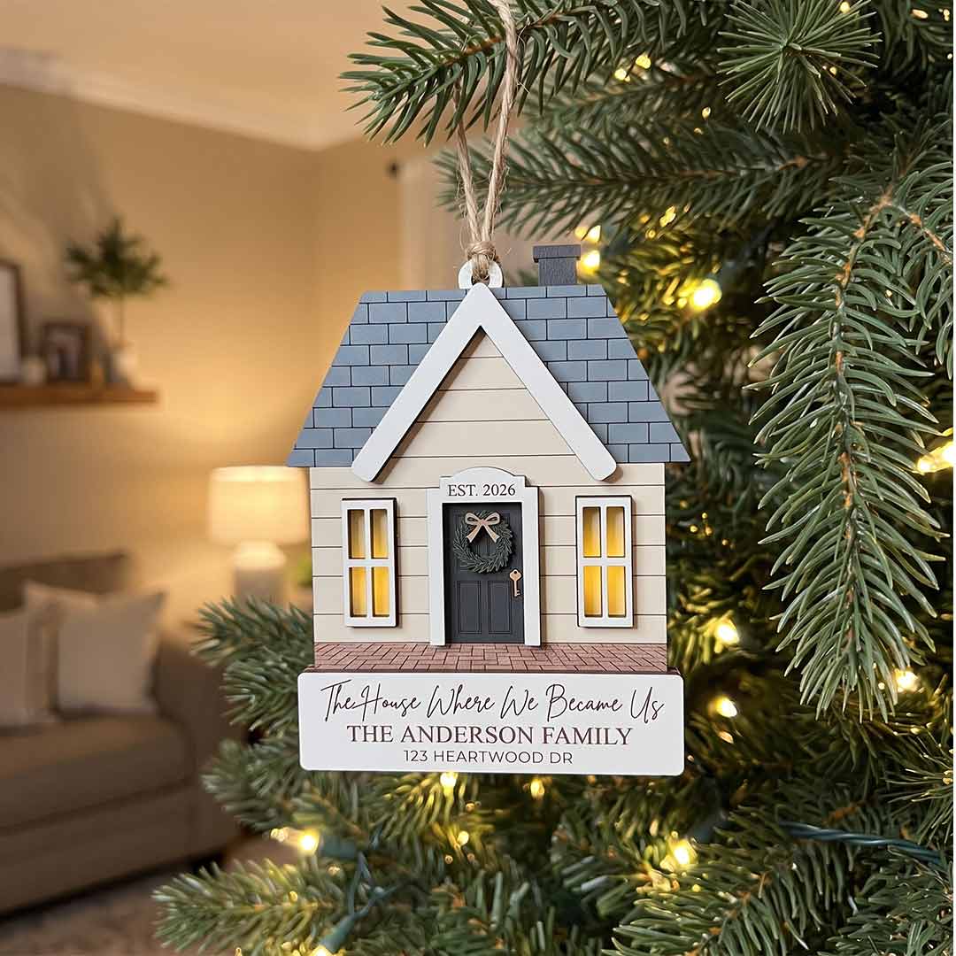 The House Where We Became Us Personalized New Home Custom Name Date Address Wooden Christmas Ornament
