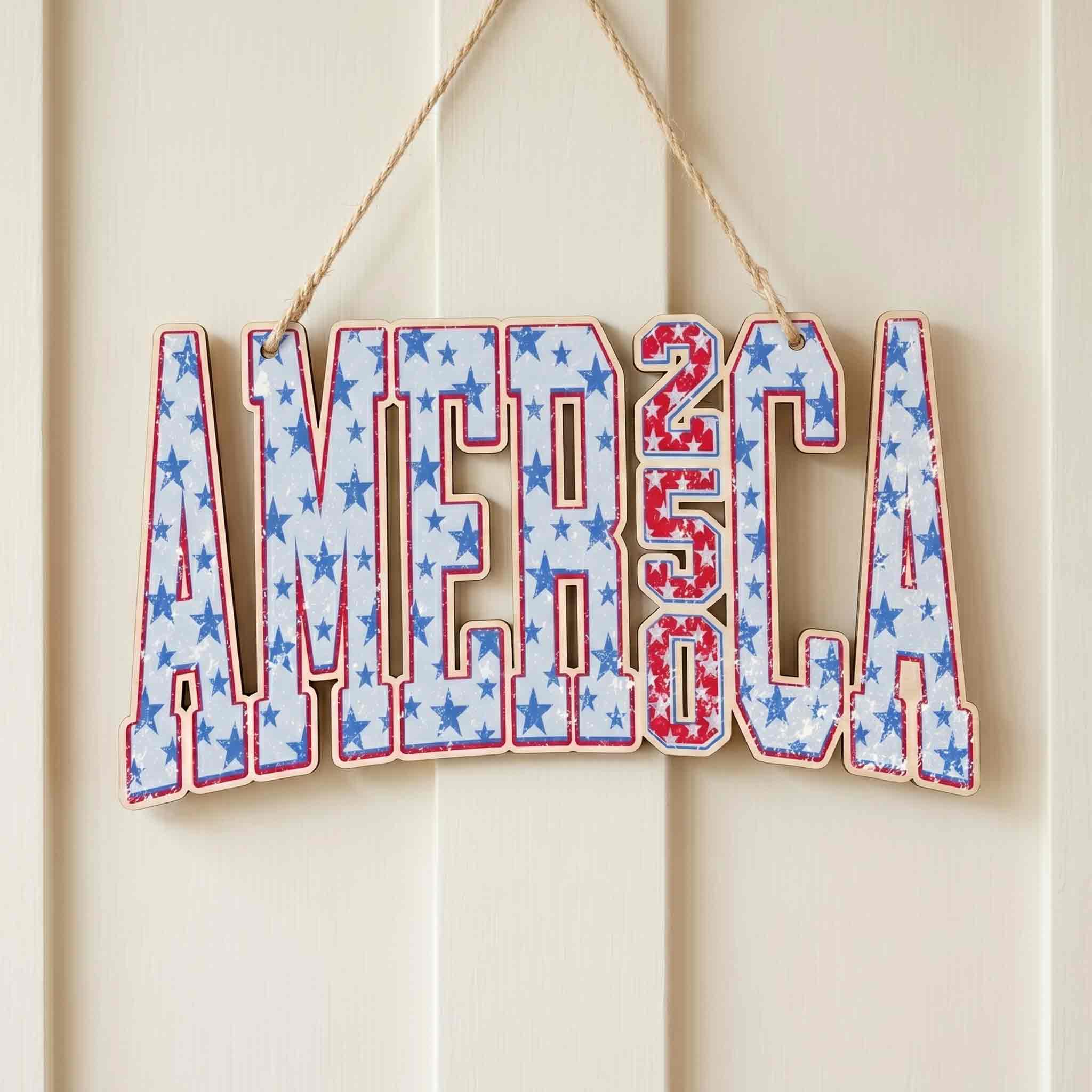 America 250 Varsity Star Patriotic Wooden Sign