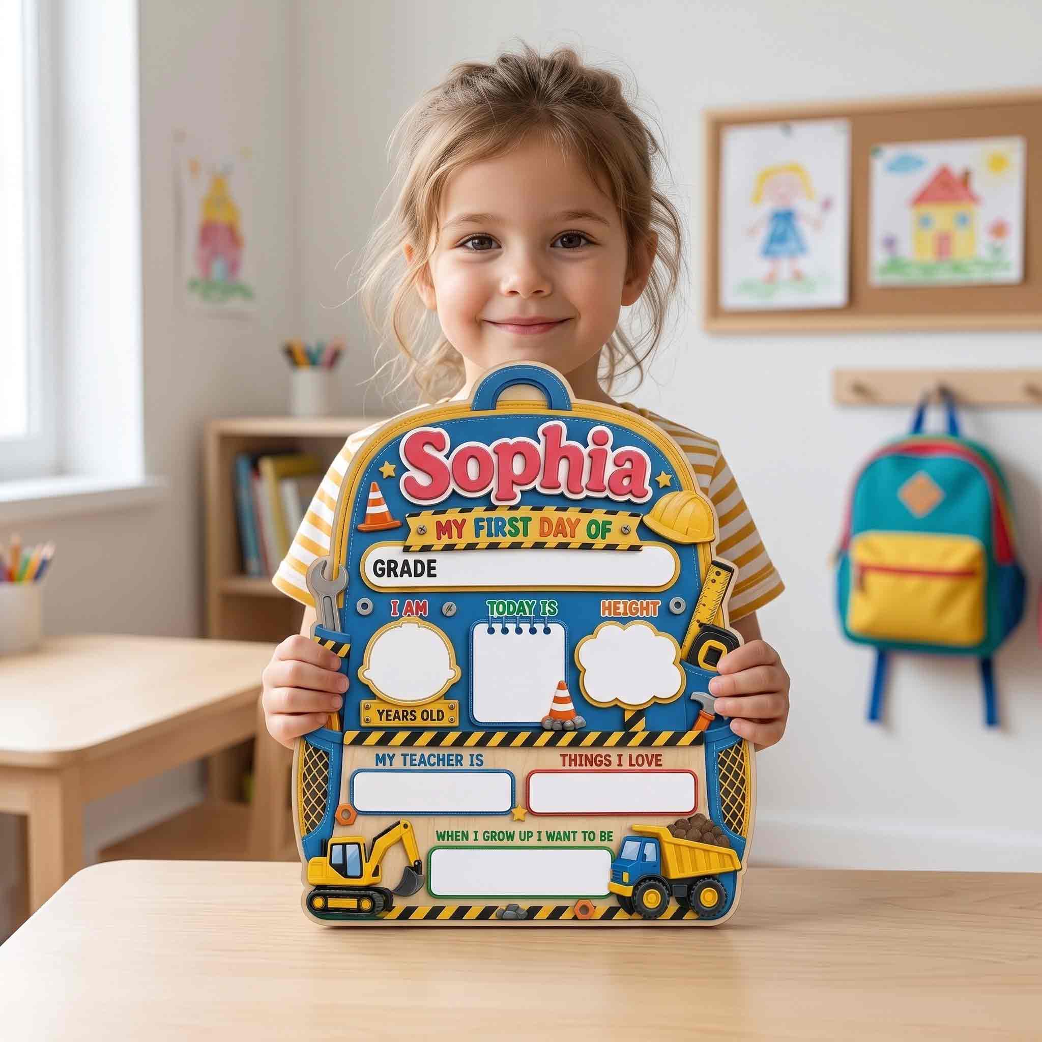 Personalized Little Builder Adventure First & Last Day School Sign, Reusable Dry Erase Board, Back to School Sign