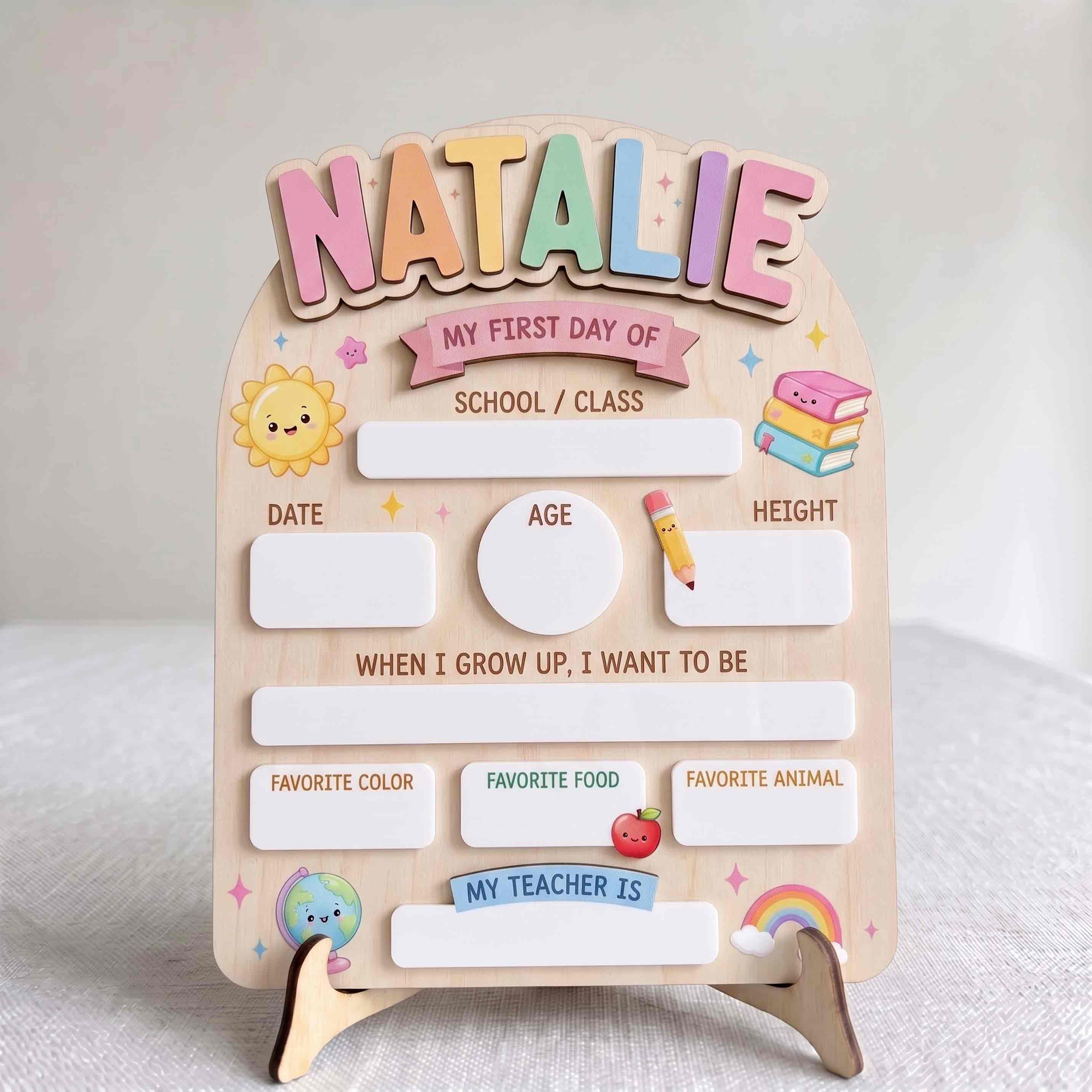 Personalized Rainbow School Supplies First & Last Day School Sign, Reusable Dry Erase Board, Back to School Sign
