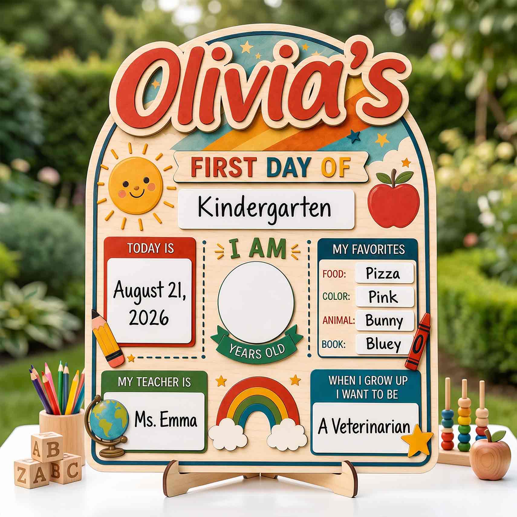 Personalized Colorful Rainbow Theme First & Last Day School Sign, Reusable Dry Erase Board, Back to School Sign