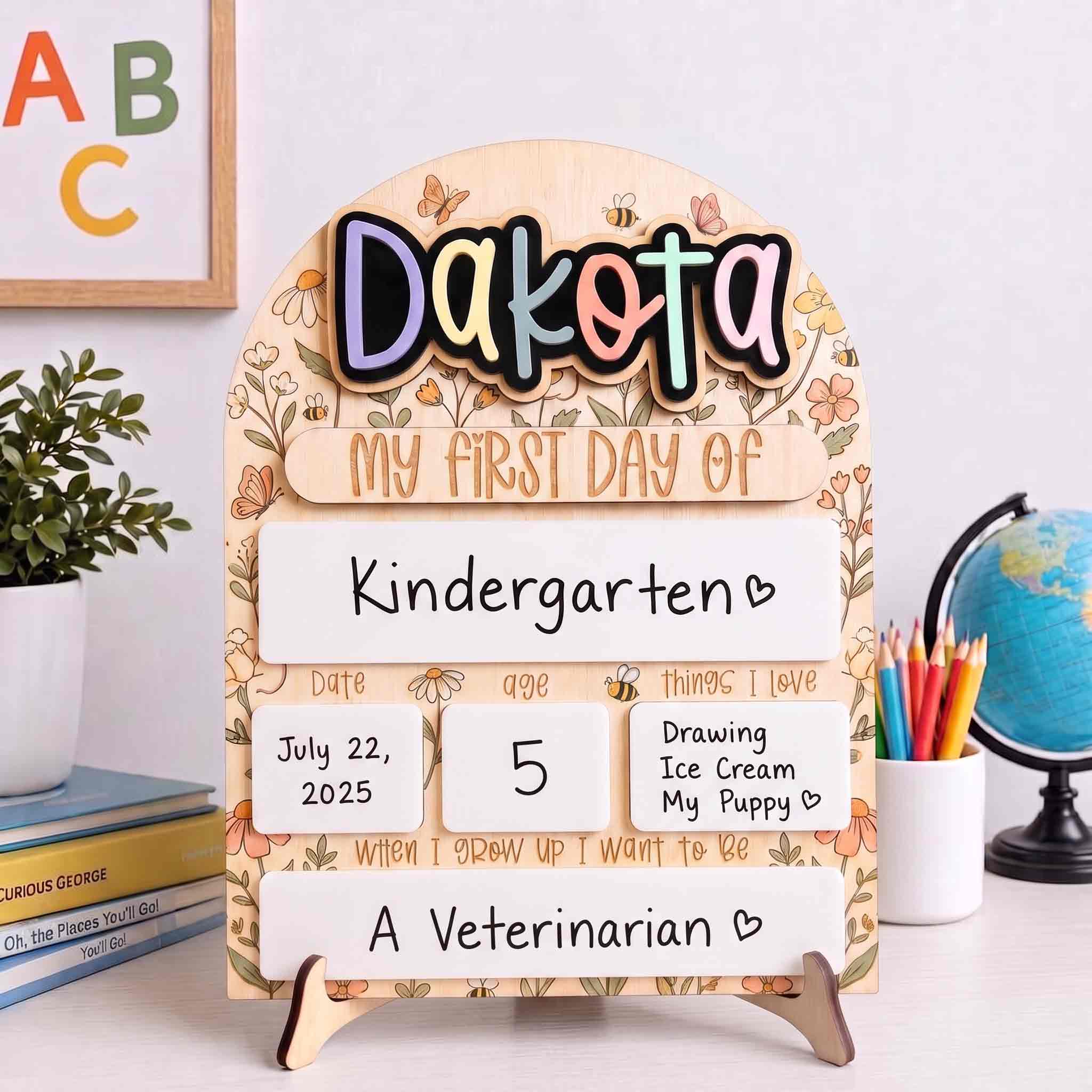 Personalized Cottage Garden First & Last Day School Sign, Reusable Dry Erase Board, Back to School Sign