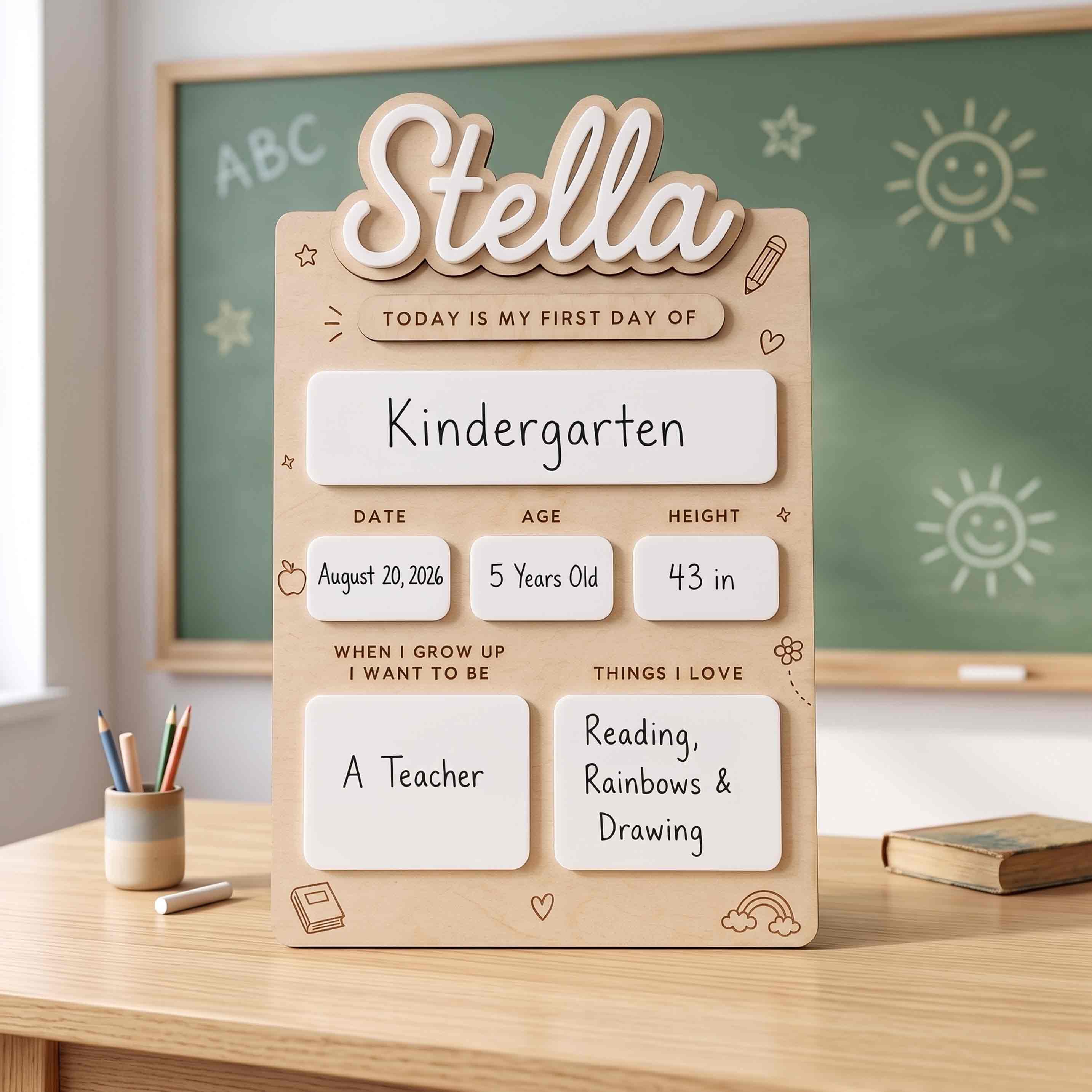 Personalized Modern Classroom First & Last Day School Board, Reusable Dry Erase Board, Back to School Sign