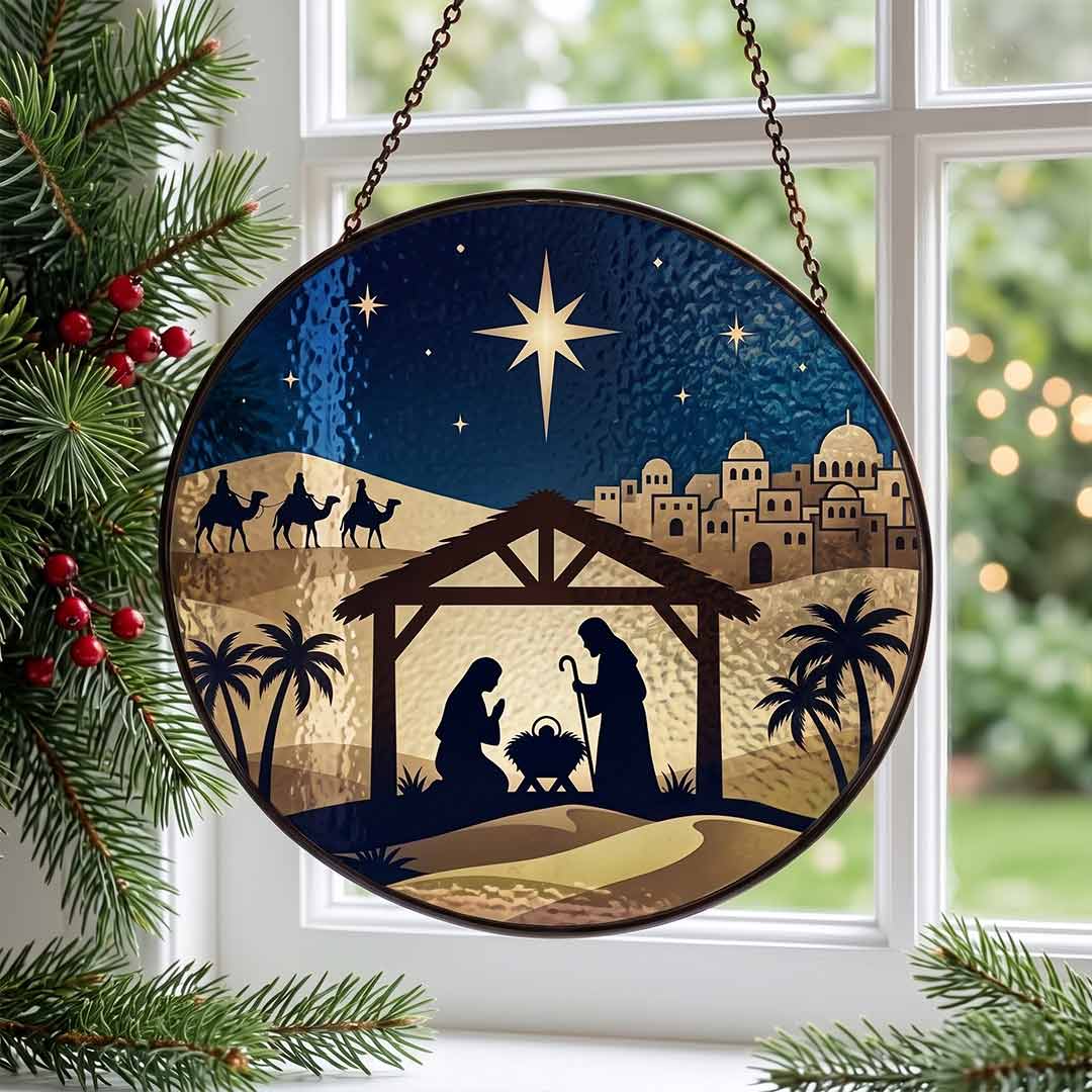 Star of Bethlehem Nativity Silhouette Three Wise Men Nativity Stained Glass Suncatcher Christmas Ornament