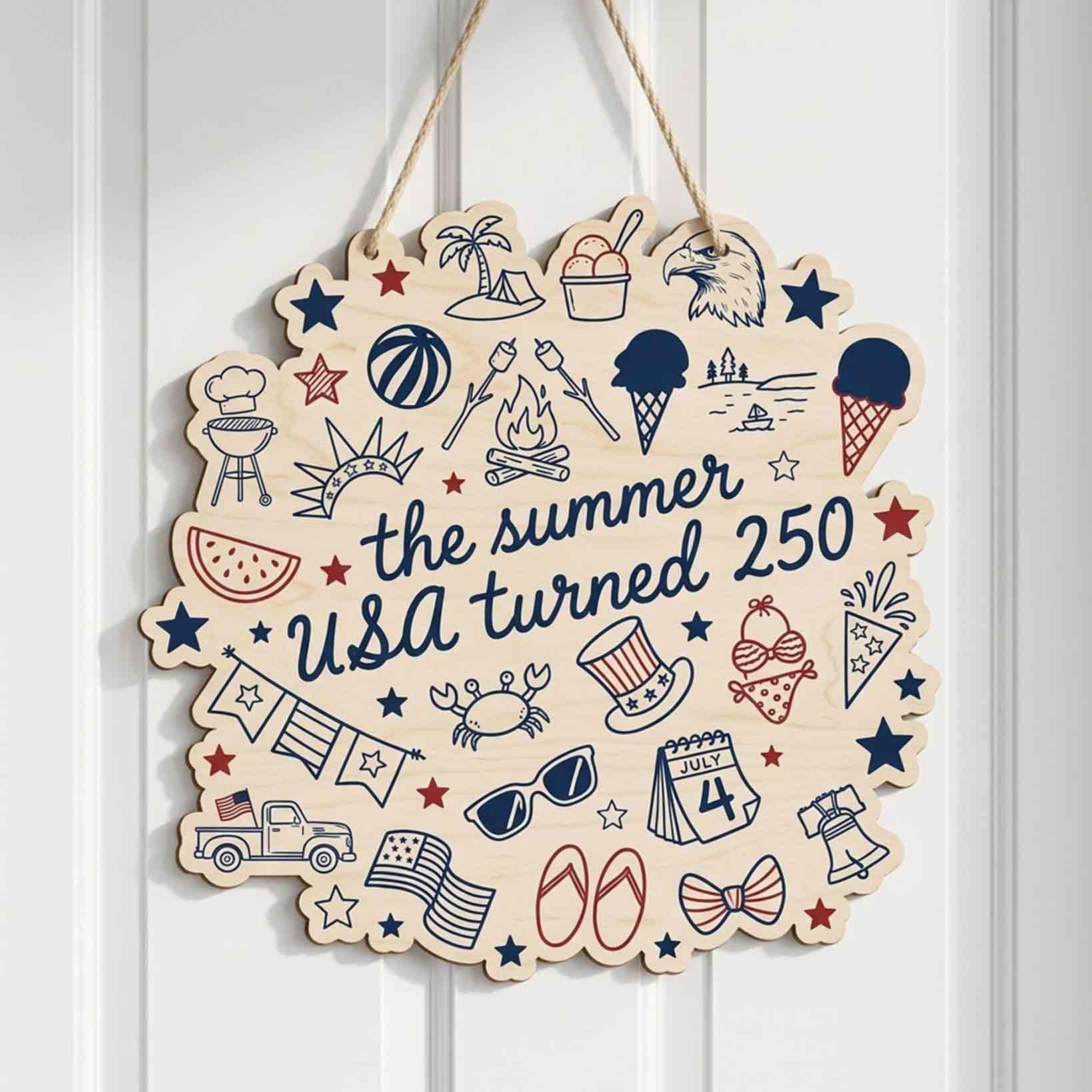 The Summer USA Turned 250 Wooden Sign Patriotic Decor