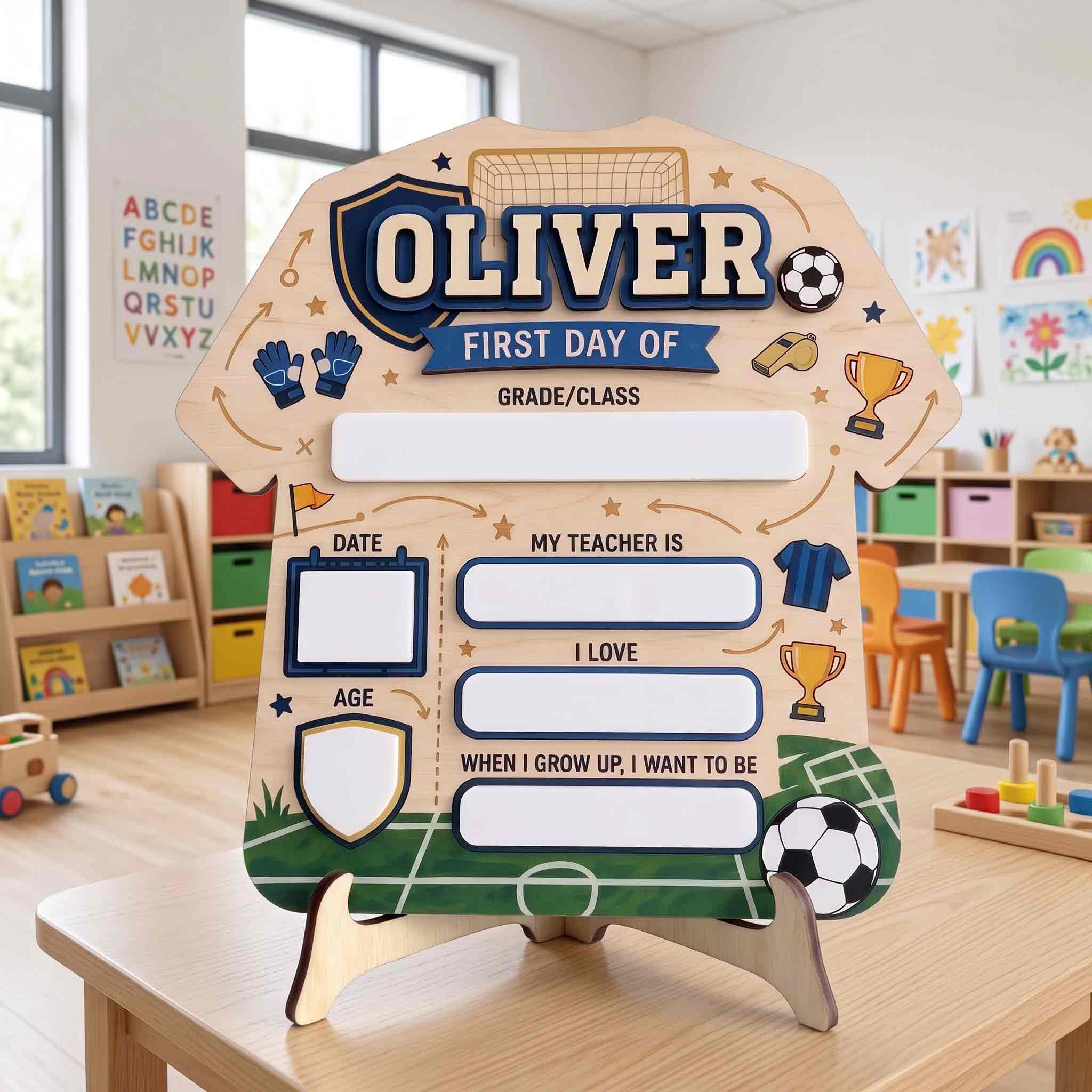 Personalized Football Field Theme First & Last Day School Sign, Reusable Dry Erase Board, Back to School Sign
