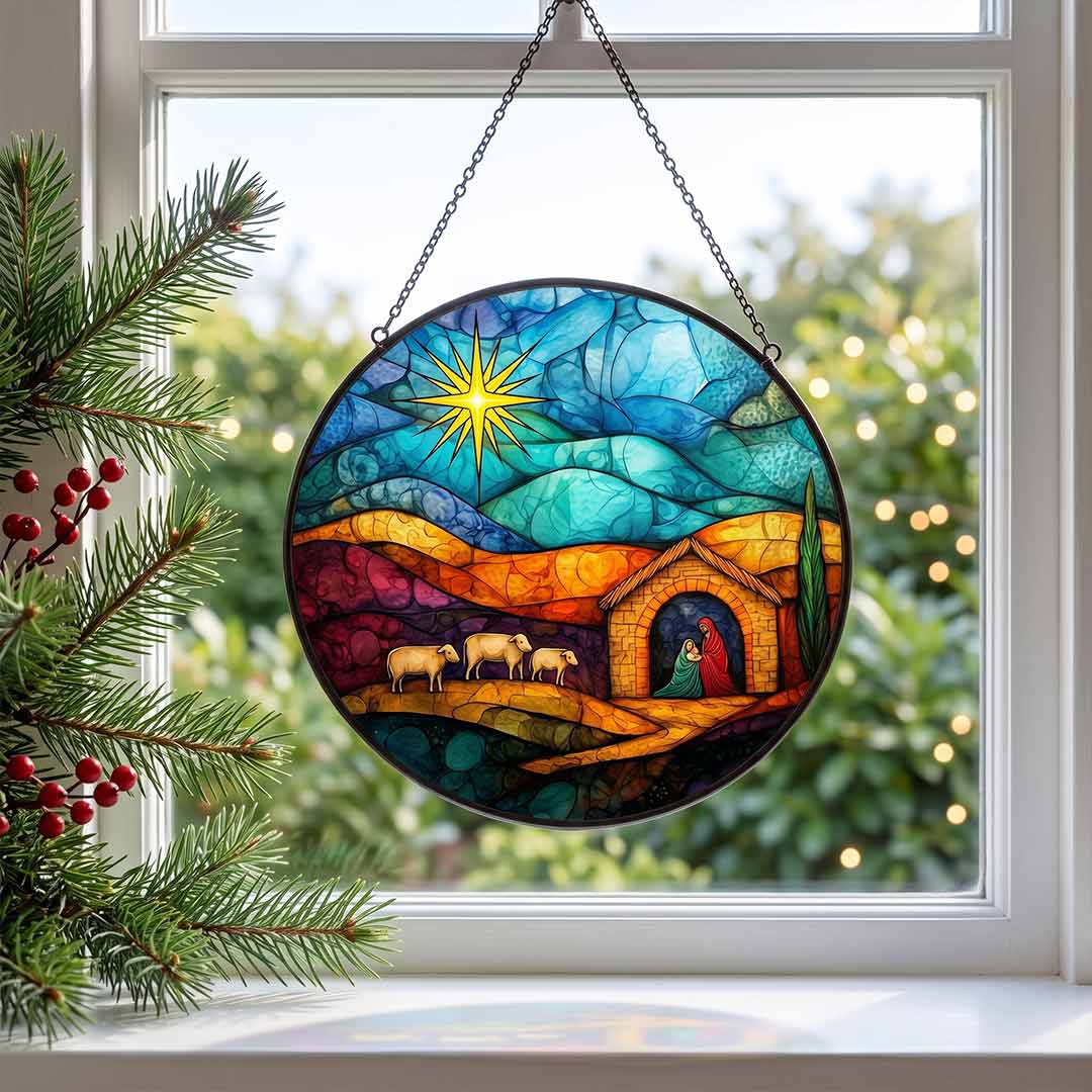 Bethlehem Nativity Holy Family Star of Bethlehem Christian Celebration Stained Glass Suncatcher Christmas Ornament