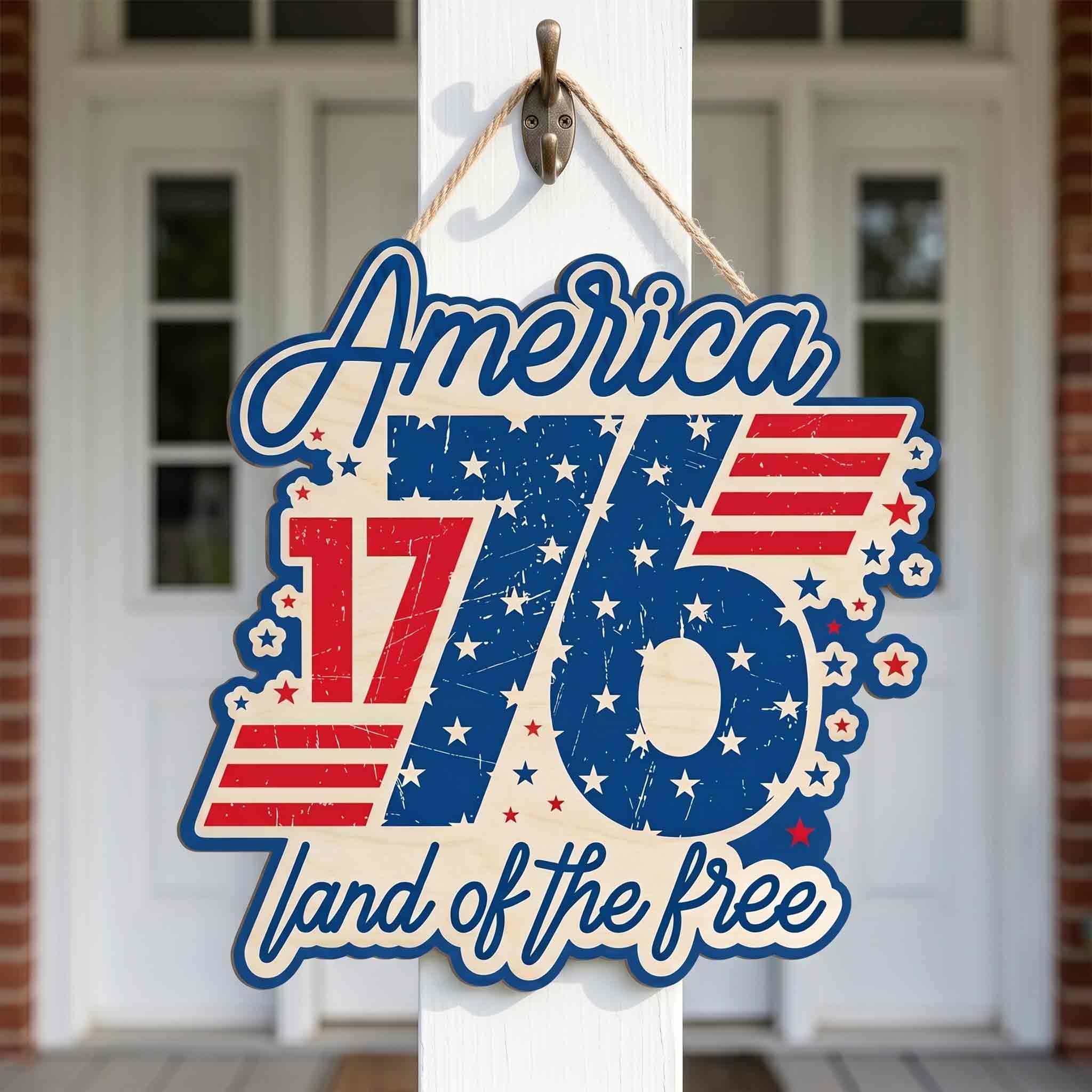 1776 America Land of the Free Patriotic Retro Wooden Sign