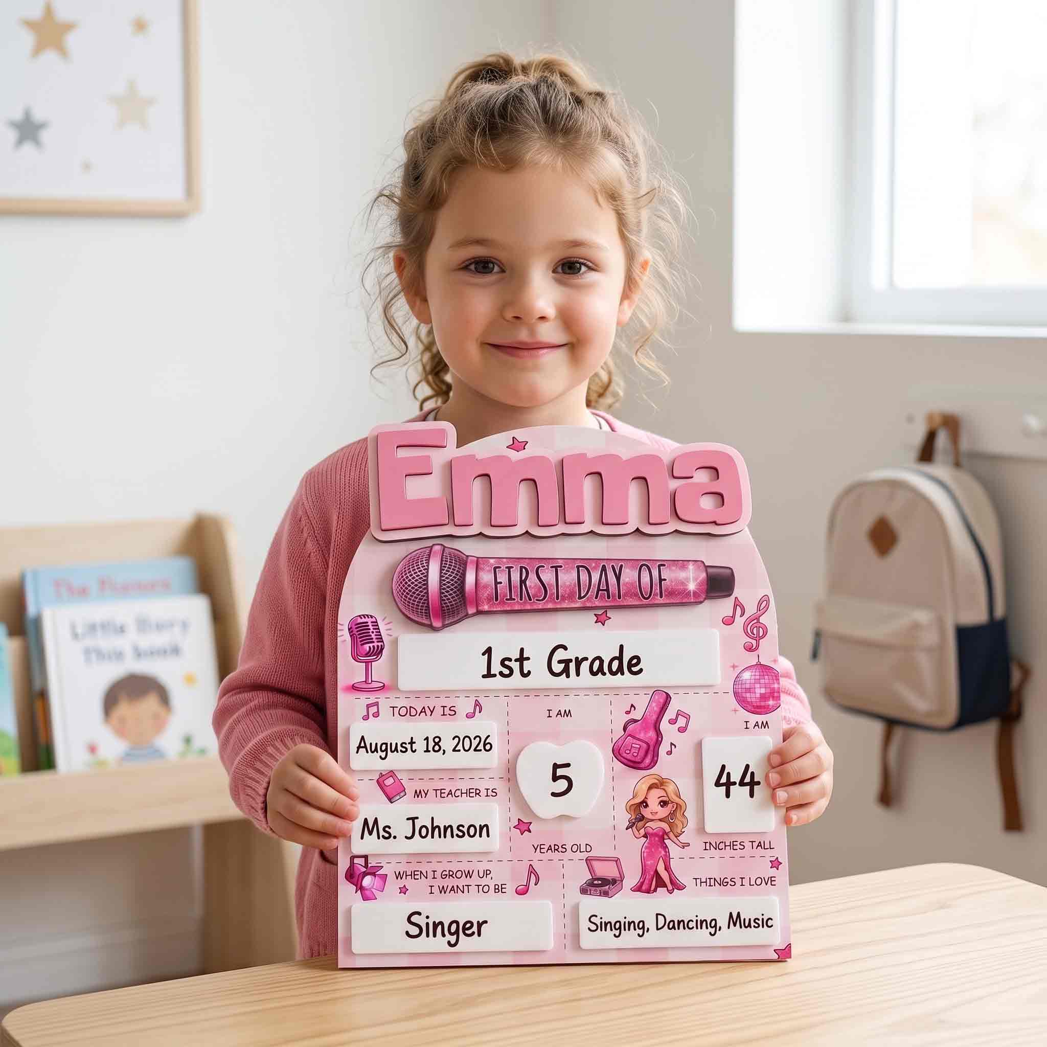 Personalized Music Theme First Day School Board, Reusable Dry Erase Board, Back to School Sign