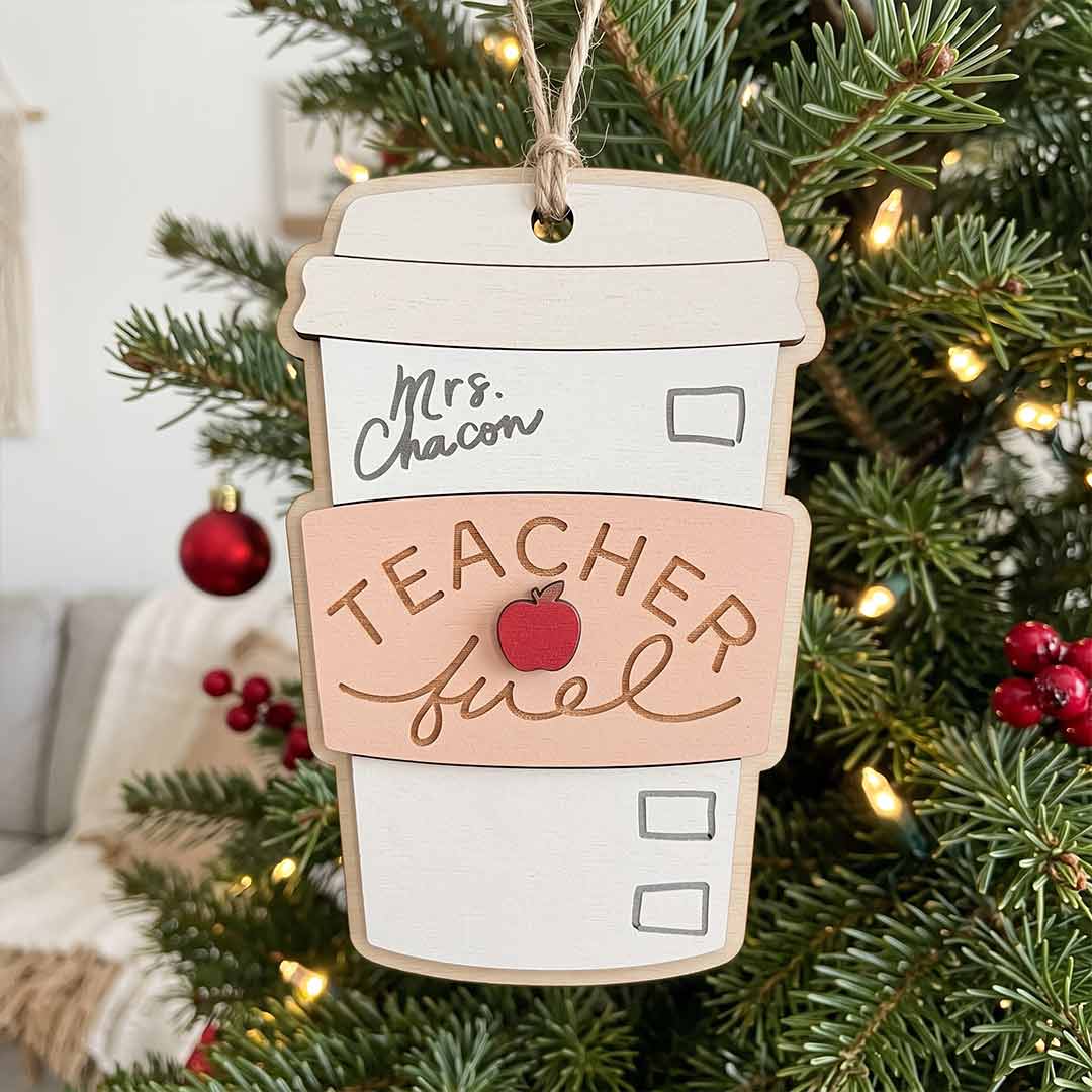 Teacher Fuel Tumbler Personalized Teacher Custom Name Teacher Appreciation Gift Wooden Christmas Ornament