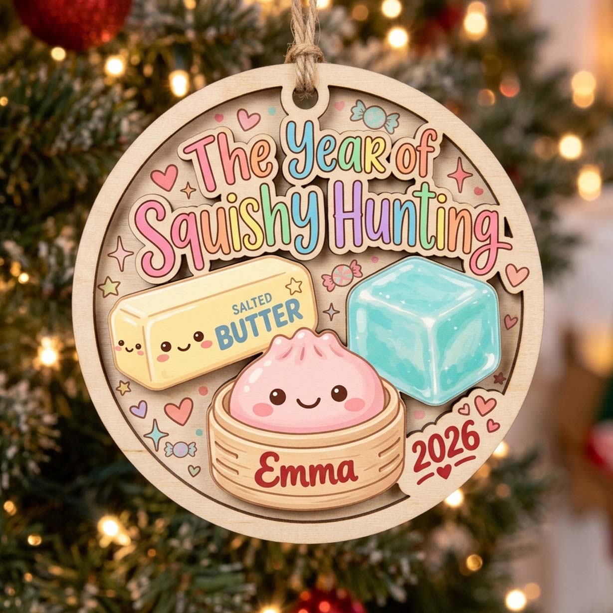 Pastel Squishy Hunting Butter Custom Name Date Wooden Ornament Squishy