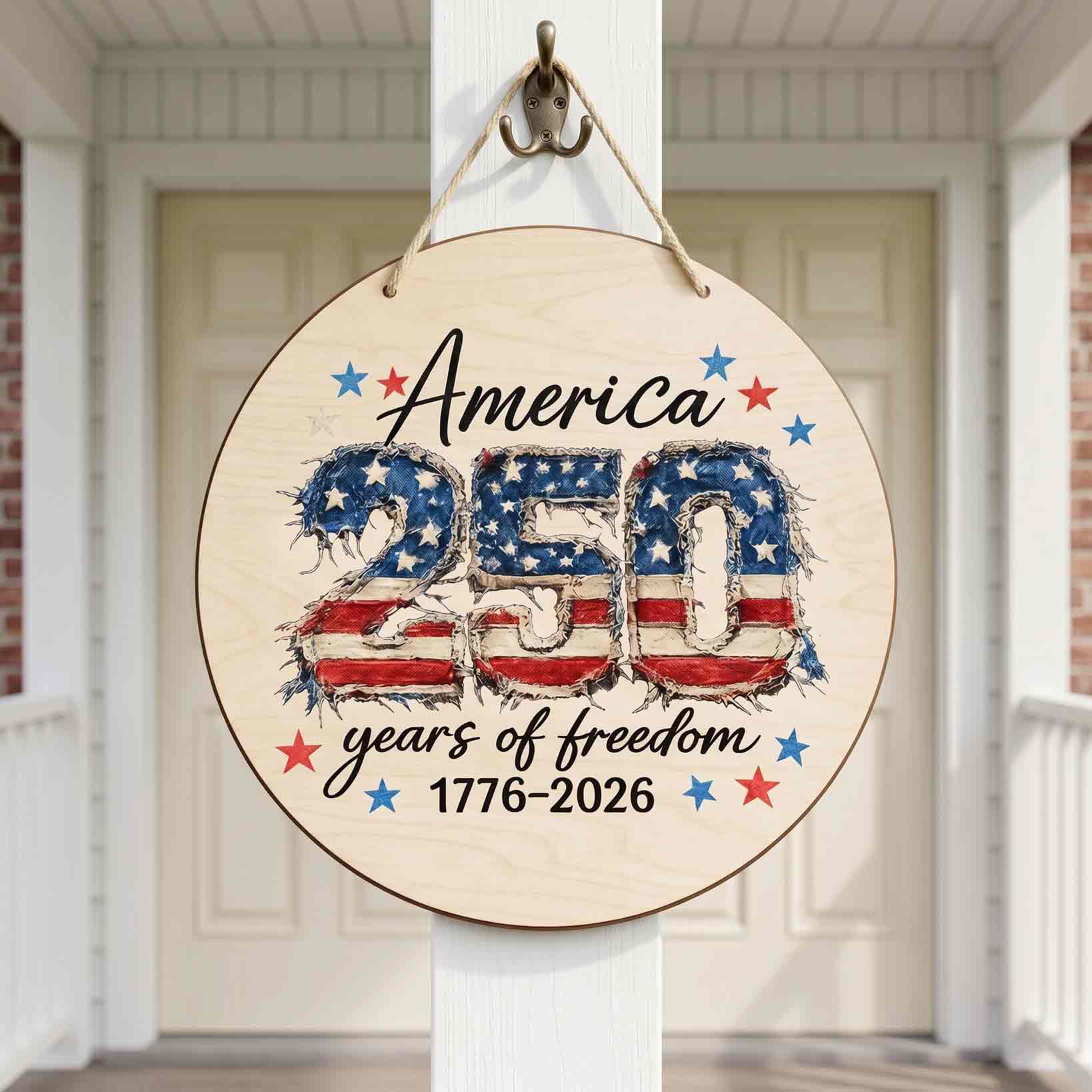 Patriotic America 250 Wooden Sign Celebrating 250 Years of Freedom
