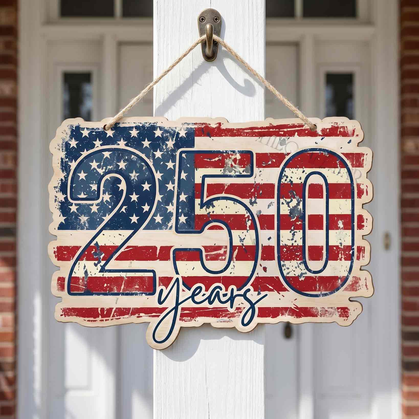 250 Years American Flag Distressed Patriotic Wooden Sign