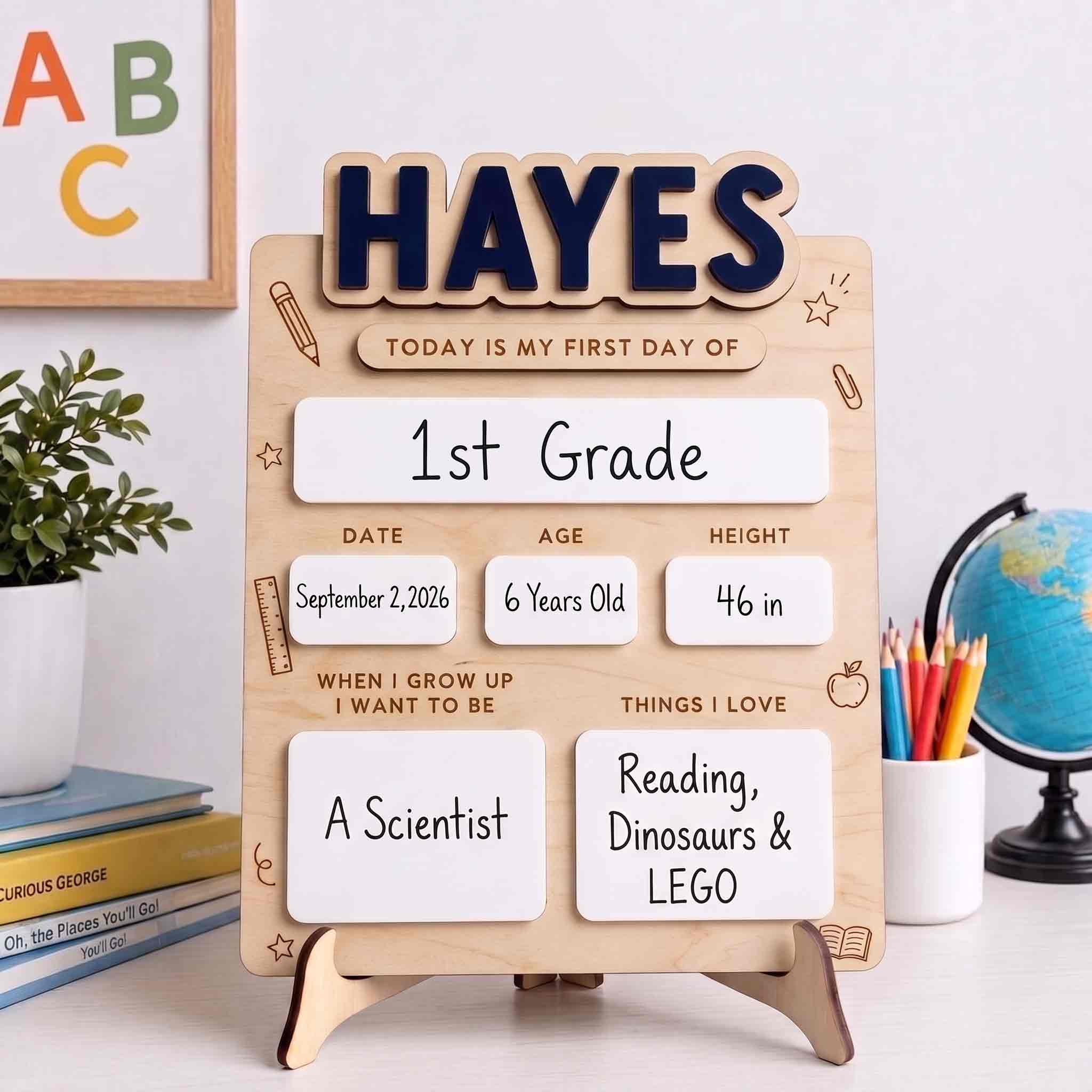 Personalized Modern Minimalist First & Last Day School Board, Reusable Dry Erase Board, Back to School Sign