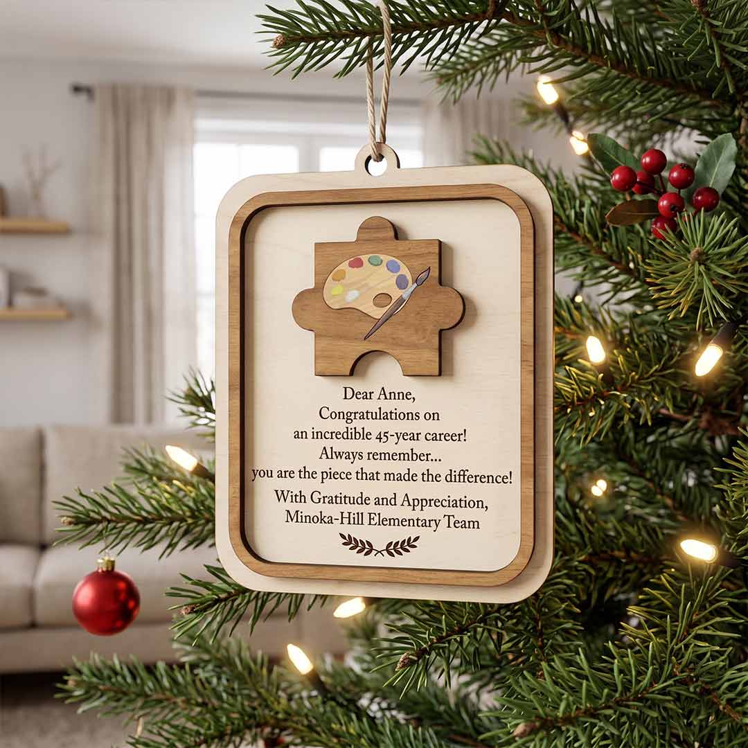 You Are The Piece That Made The Difference Personalized Custom Name Retirement 2 Layered Piece Wooden Christmas Ornament Retirement Appreciation Gift
