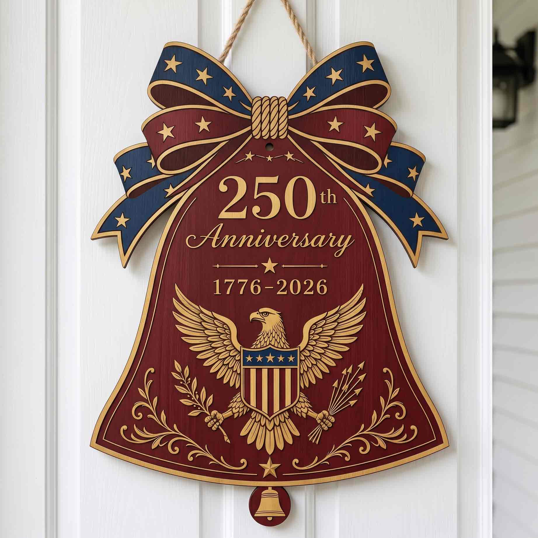 America 250th Anniversary Wooden Sign With Liberty Bell Patriotic Decor