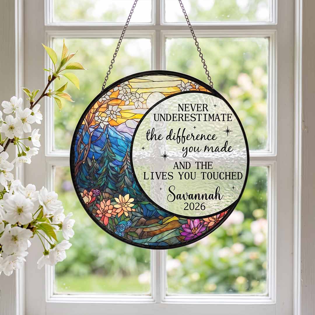 Never Underestimate The Difference You Made Retirement Personalized Custom Name Date Retirement Stained Glass Suncatcher Ornament for Retirement Gift