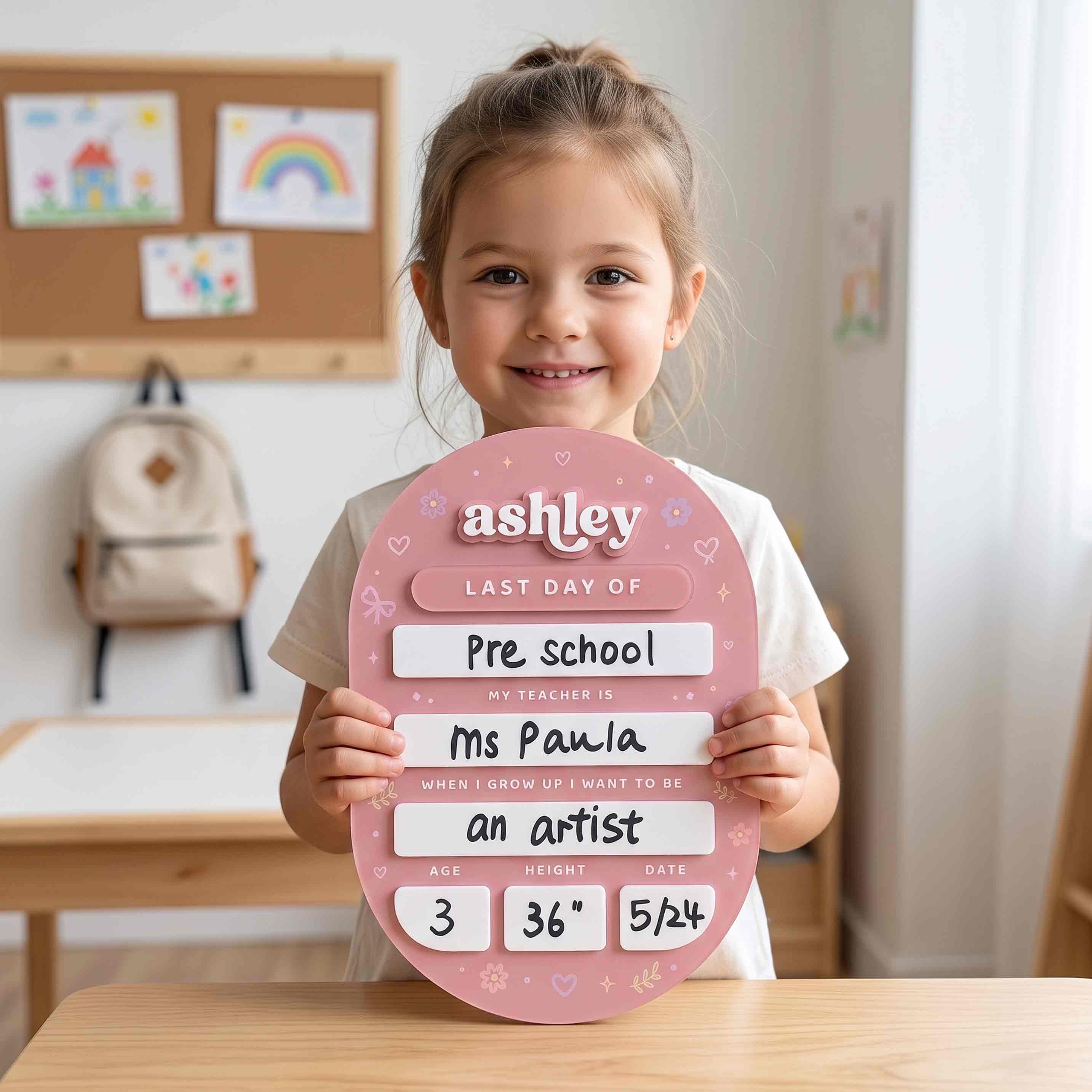 Personalized Blush Coquette First & Last Day School Board, Reusable Dry Erase Board, Back to School Sign