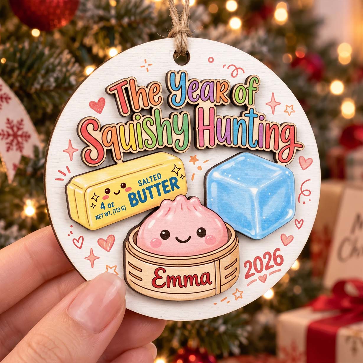 Vintage Squishy Hunting Butter Custom Name Date Wooden Ornament Cute