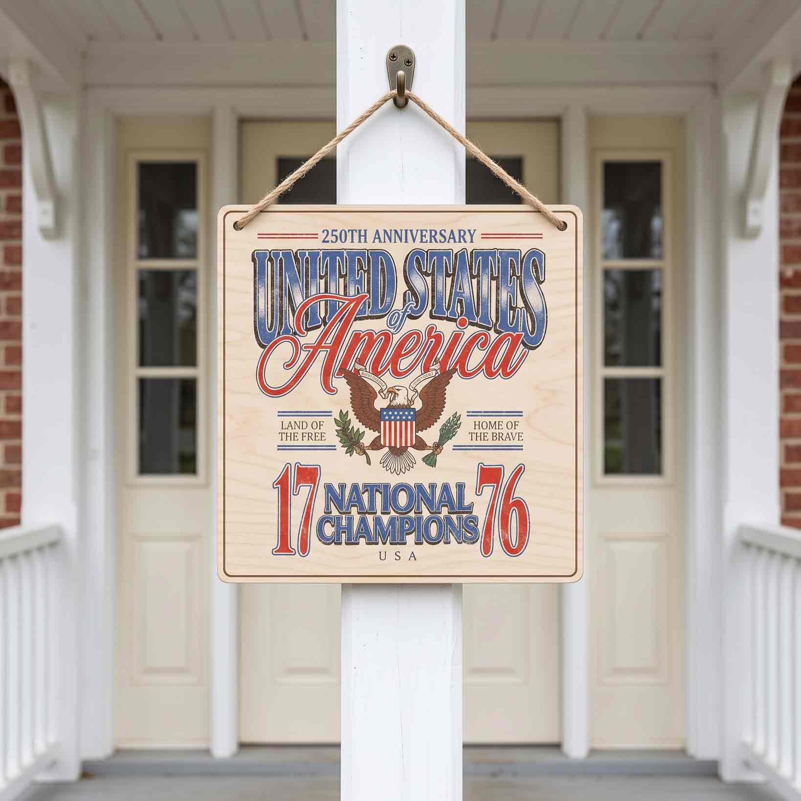 United States of America 250th Anniversary Land of the Free Home of the Brave Patriotic Wooden Sign