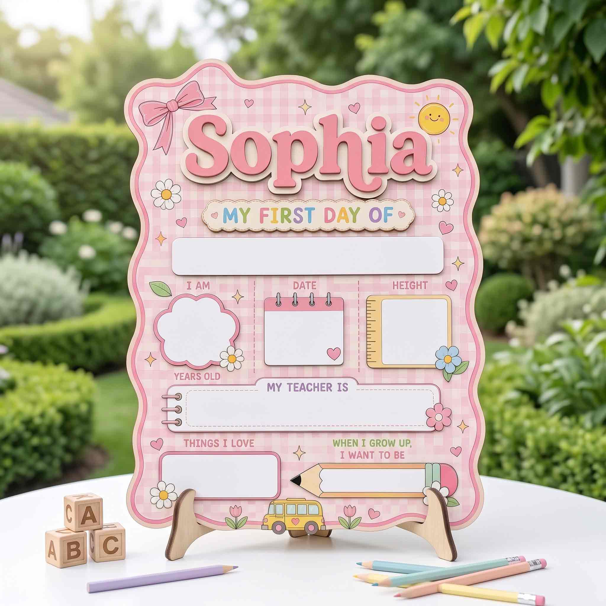 Personalized Girly School Theme First & Last Day School Sign, Reusable Dry Erase Board, Back to School Sign