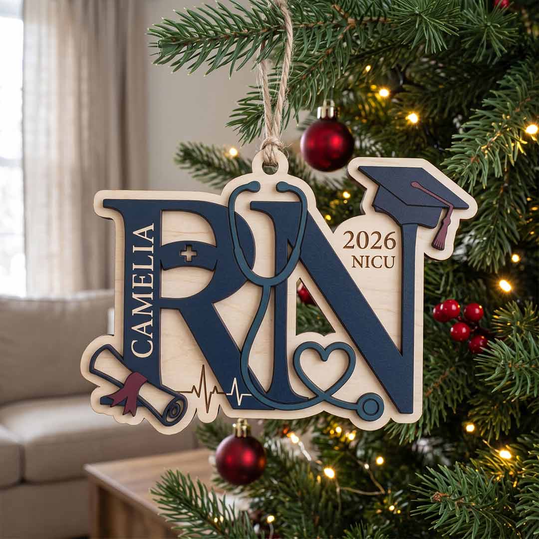 NICU Nurse Graduation Personalized Custom Name Date Nurse 2 Layered Piece Wooden Ornament Nursing Graduation Gift