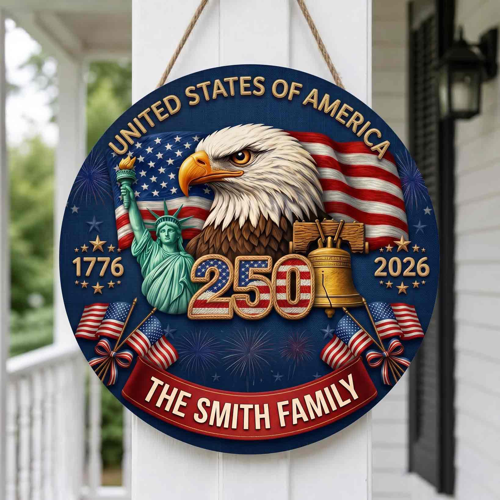Personalized America 250 Wooden Sign American Heritage Family Name Decor