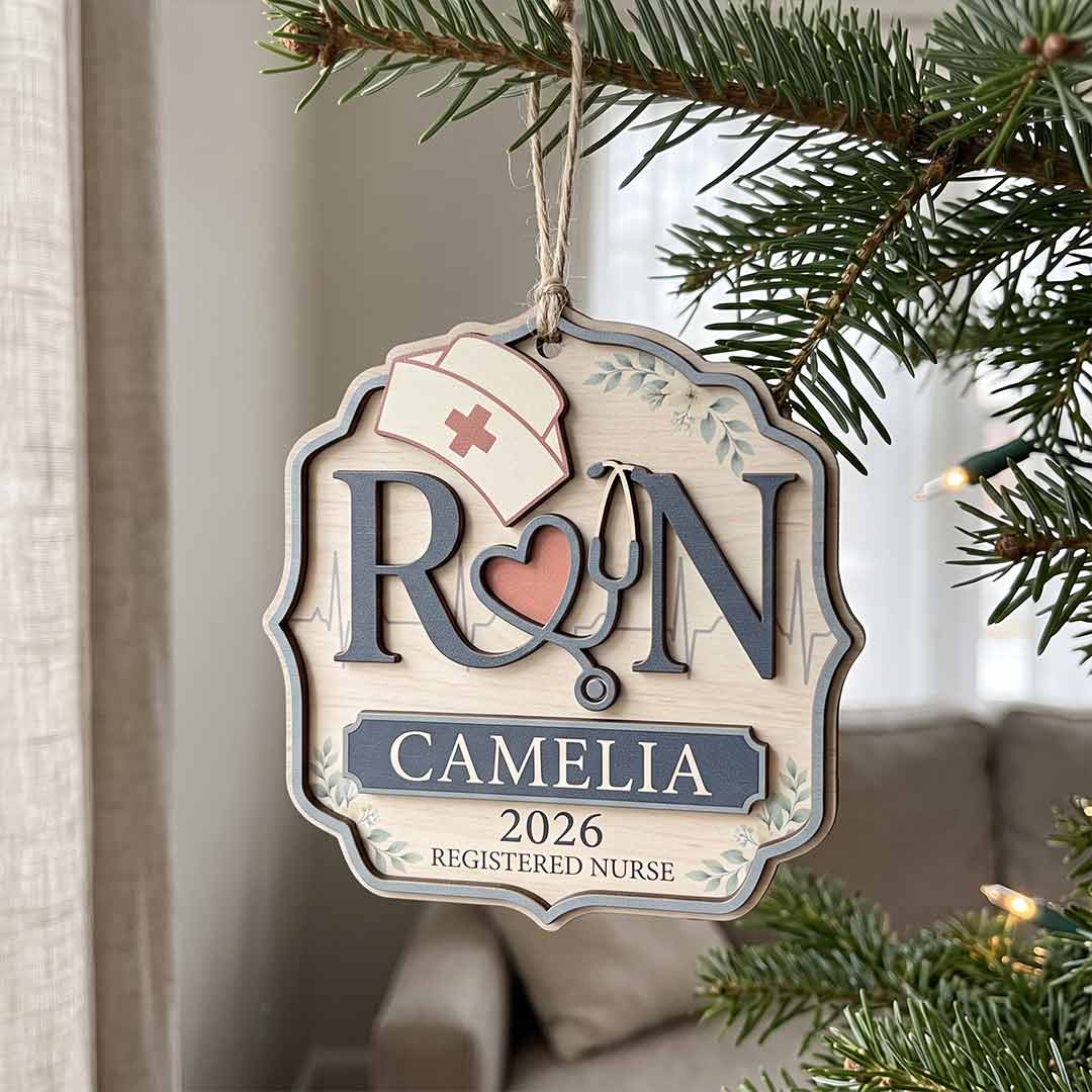 Registered Nurse Personalized Custom Name Nurse 2 Layered Piece Wooden Christmas Ornament for Nursing Graduation Gift